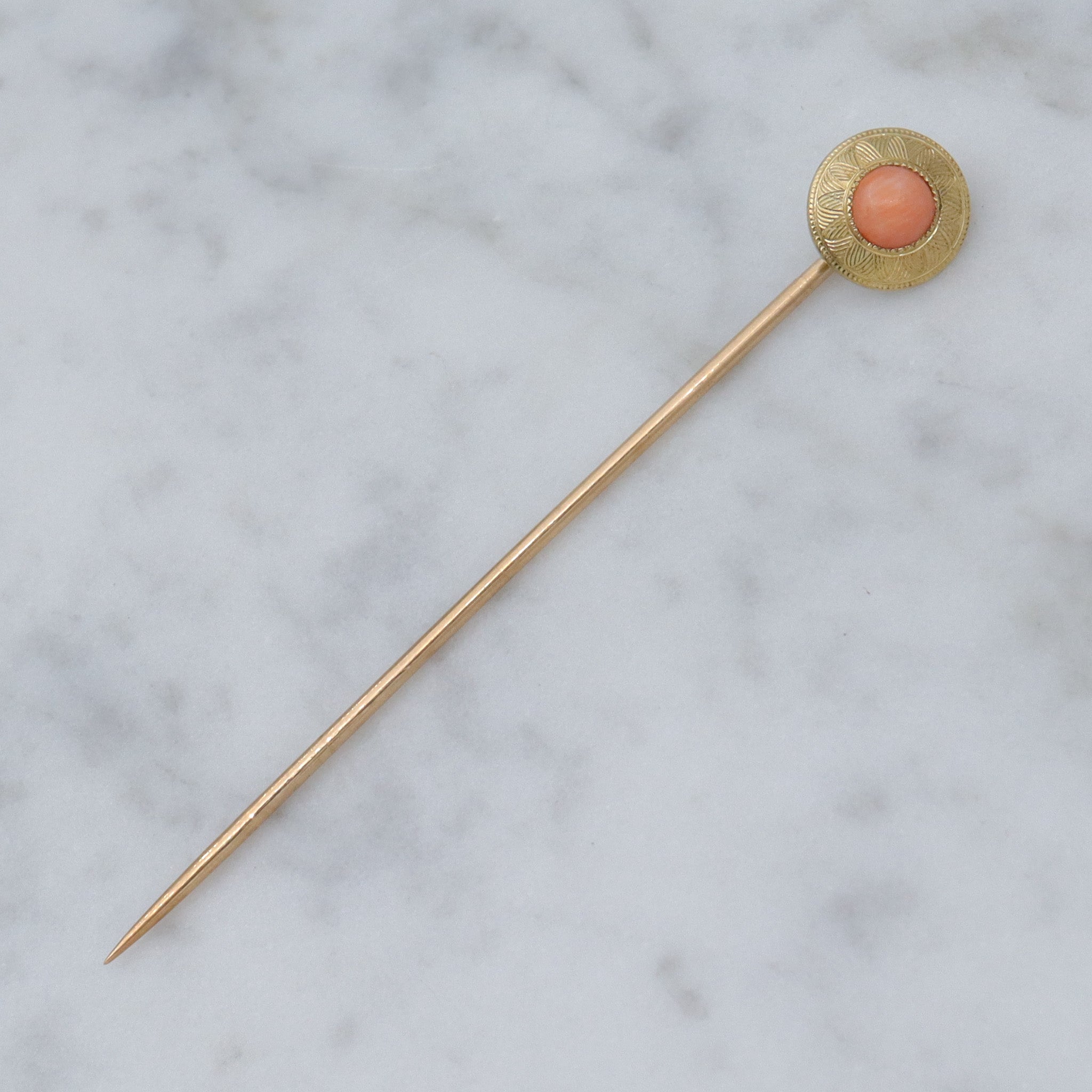 Antique Victorian 14k gold angel skin coral stick pin