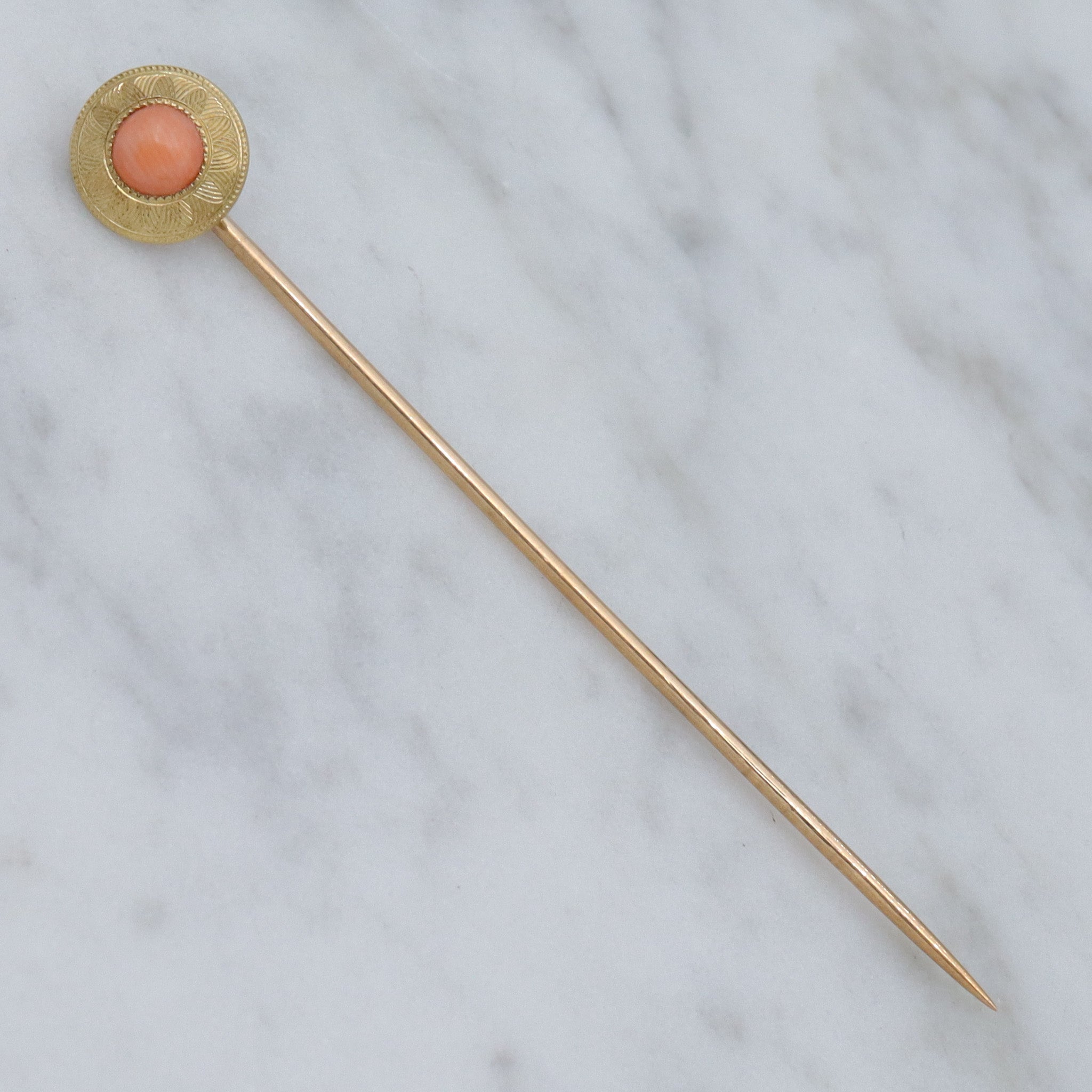 Antique Victorian 14k gold angel skin coral stick pin