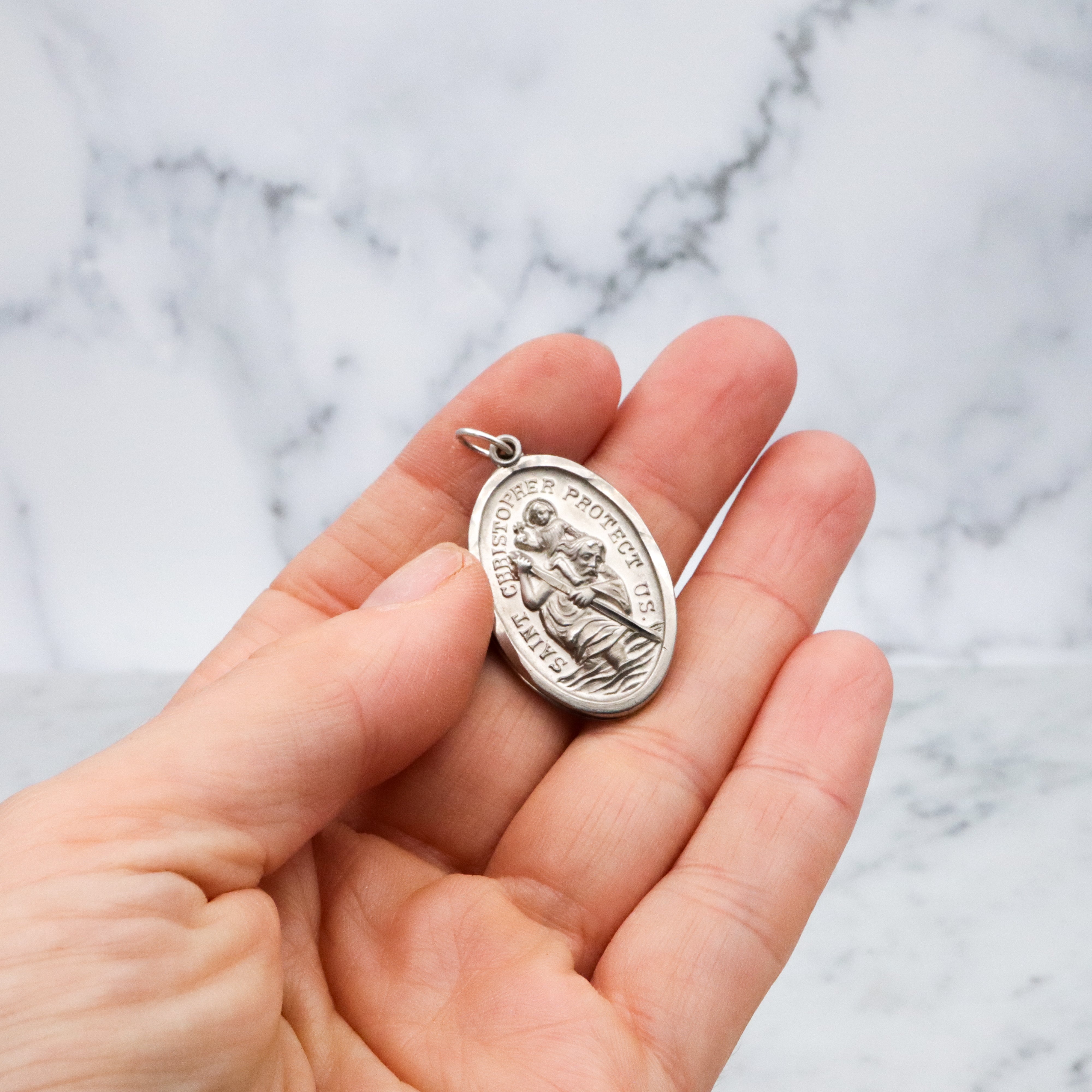 Vintage Chapel sterling Large Saint Christopher slide medallion pendant