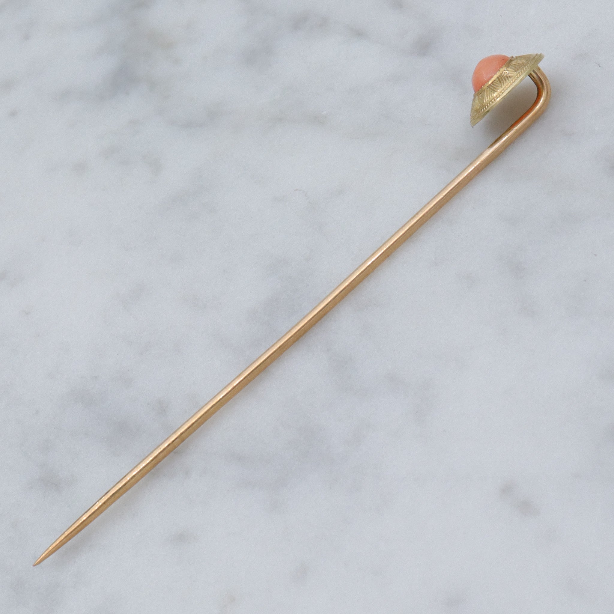 Antique Victorian 14k gold angel skin coral stick pin