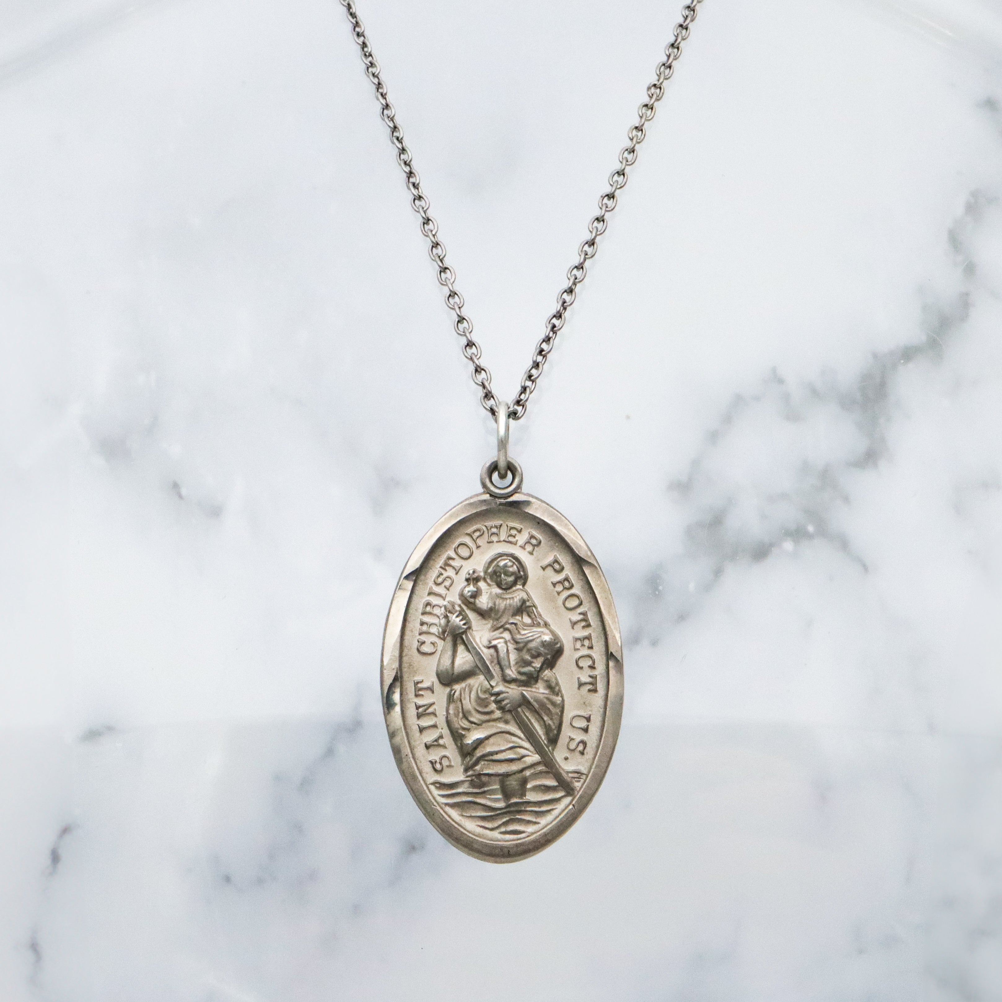 Vintage Chapel sterling Large Saint Christopher slide medallion pendant