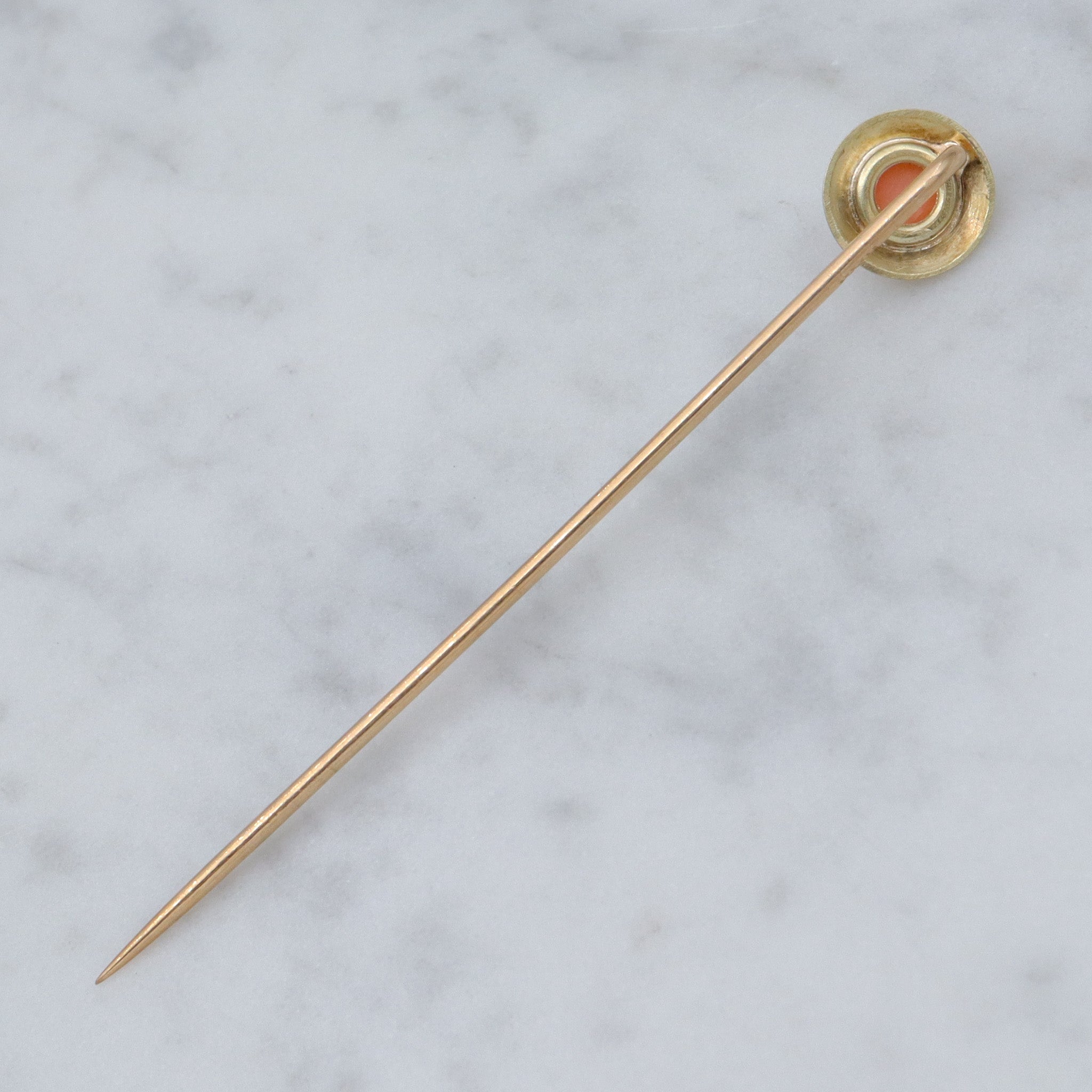 Antique Victorian 14k gold angel skin coral stick pin