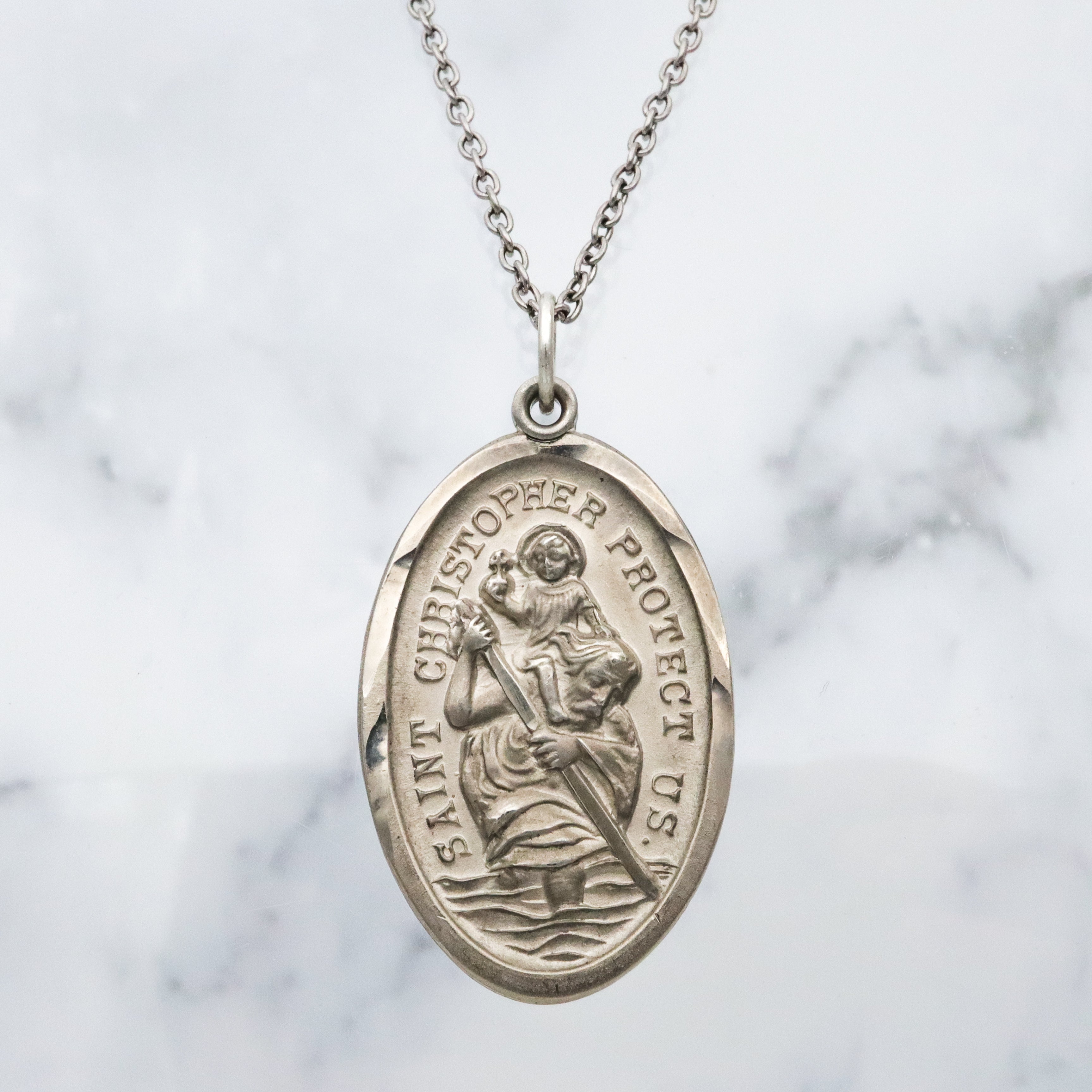Vintage Chapel sterling Large Saint Christopher slide medallion pendant