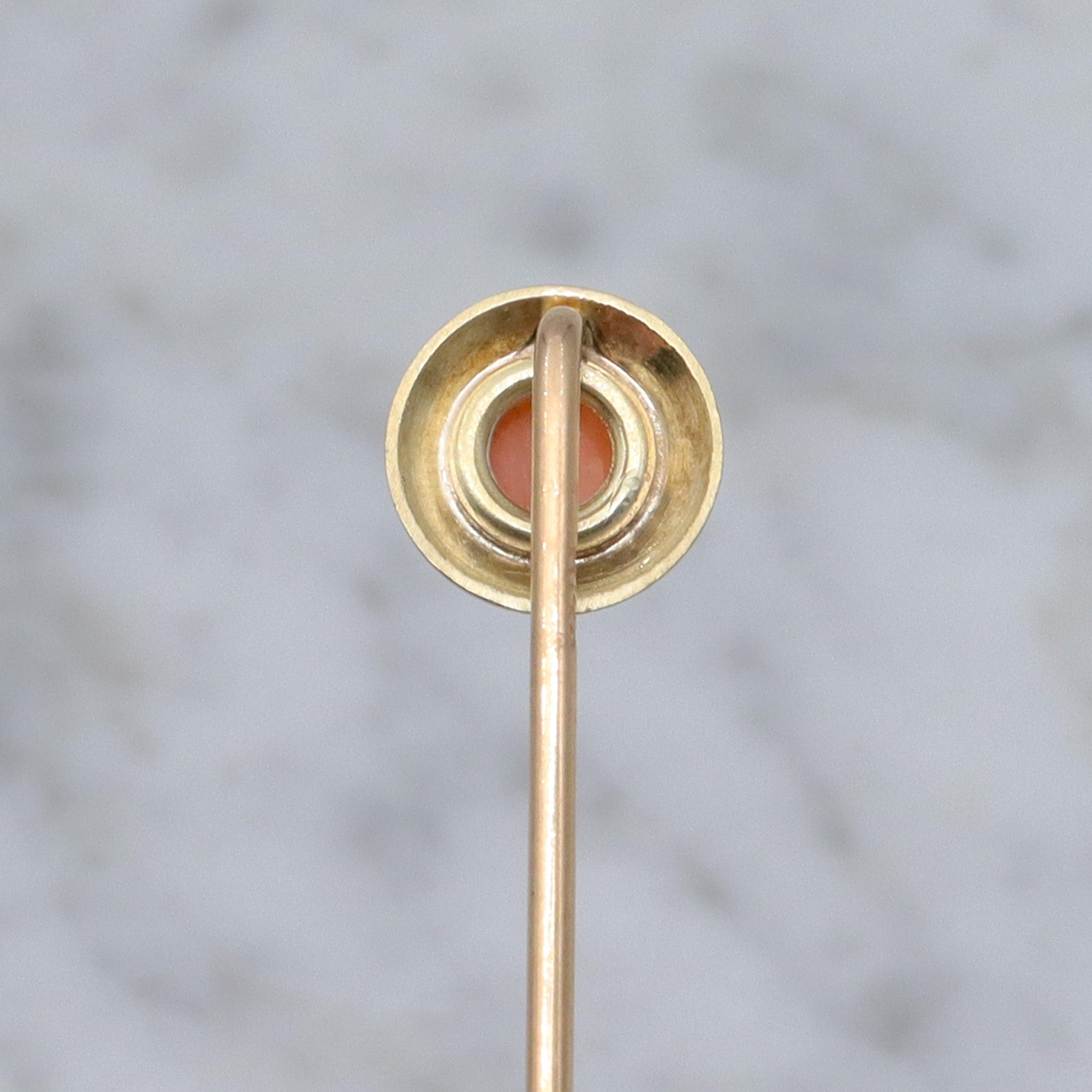 Antique Victorian 14k gold angel skin coral stick pin