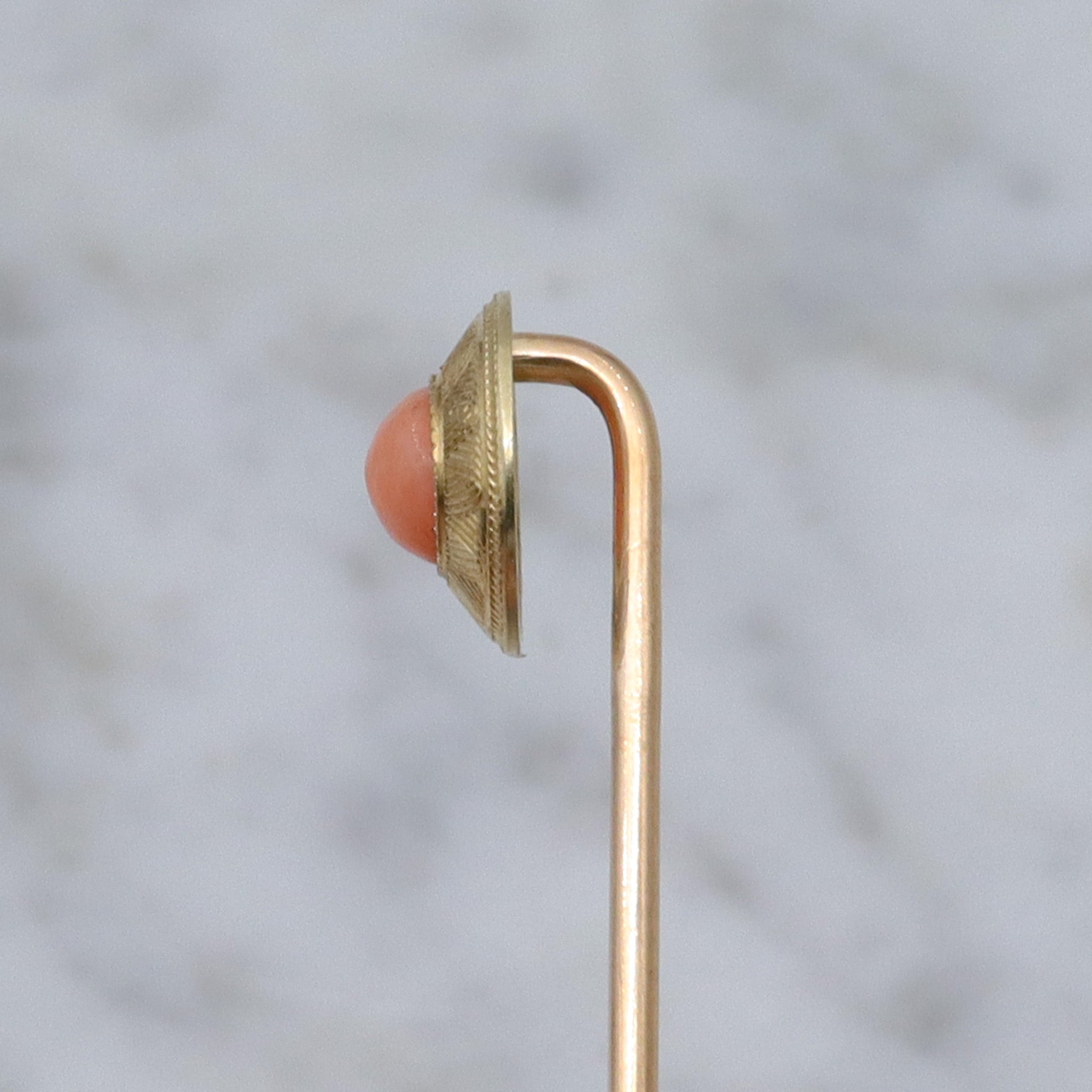 Antique Victorian 14k gold angel skin coral stick pin