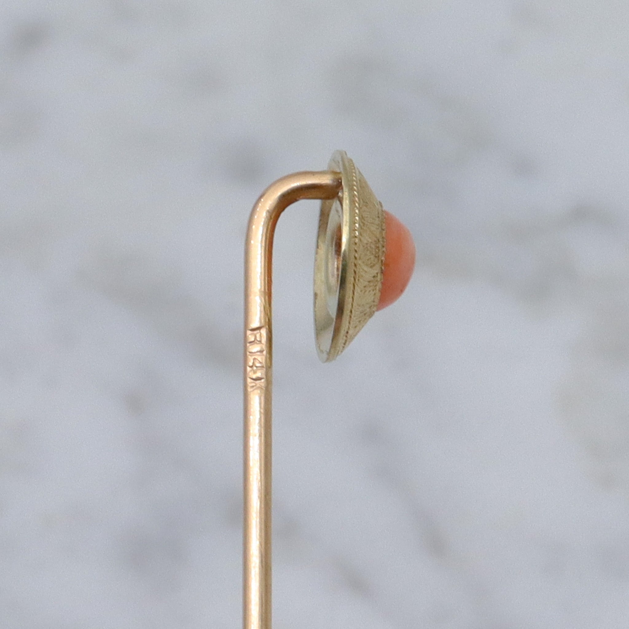 Antique Victorian 14k gold angel skin coral stick pin