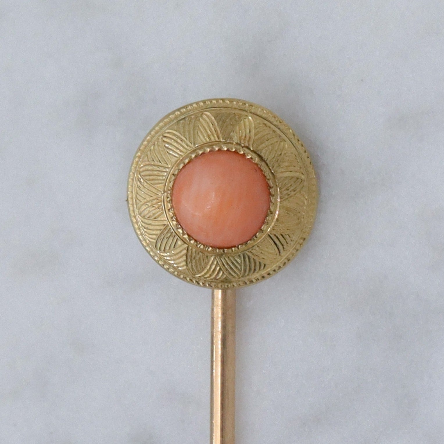 Antique Victorian 14k gold angel skin coral stick pin