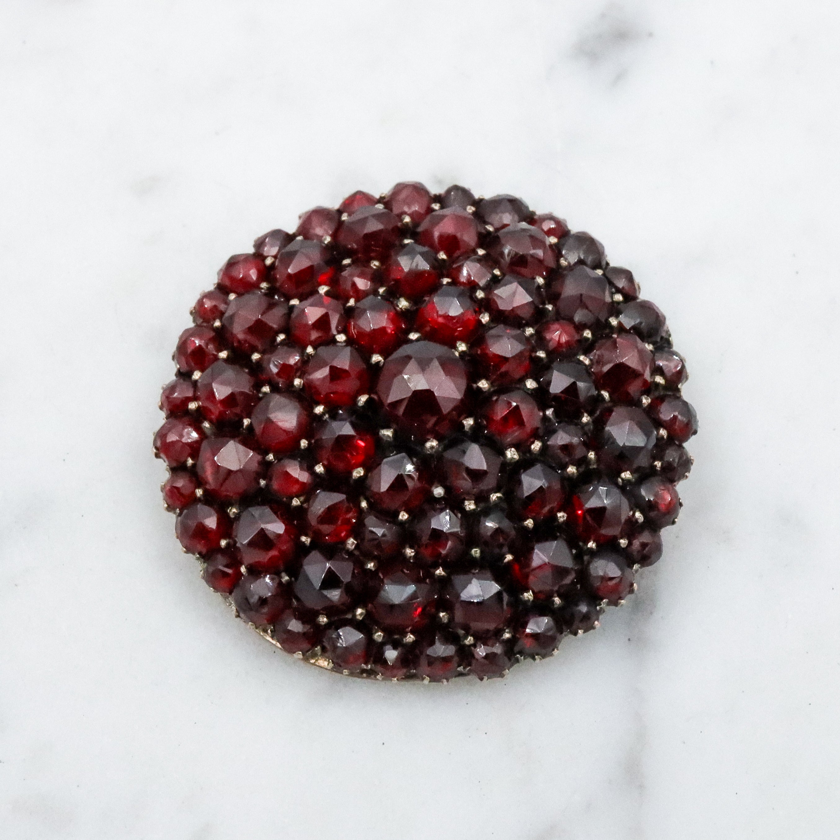 Antique Victorian gilt silver Bohemian garnet domed circle pendant