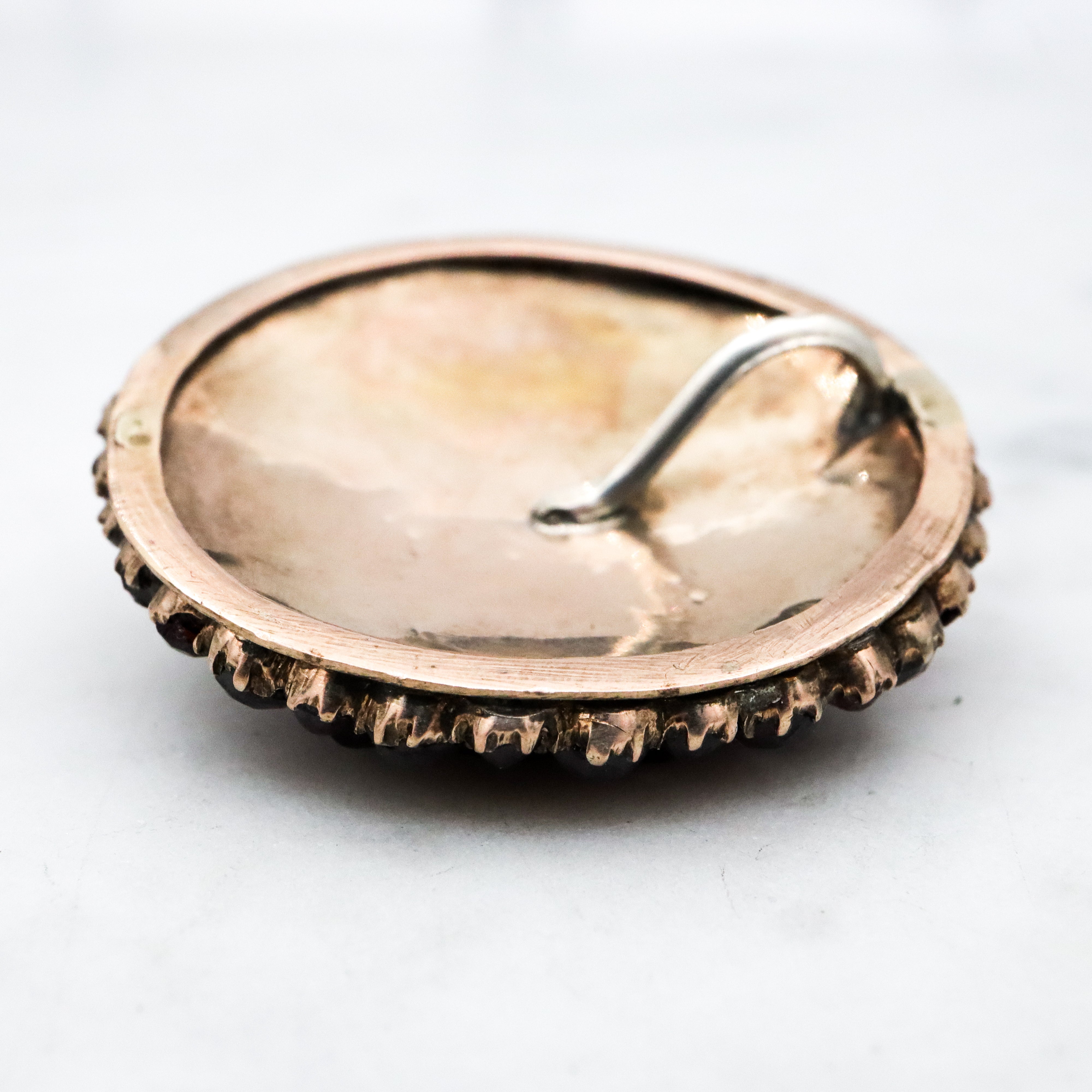 Antique Victorian gilt silver Bohemian garnet domed circle pendant