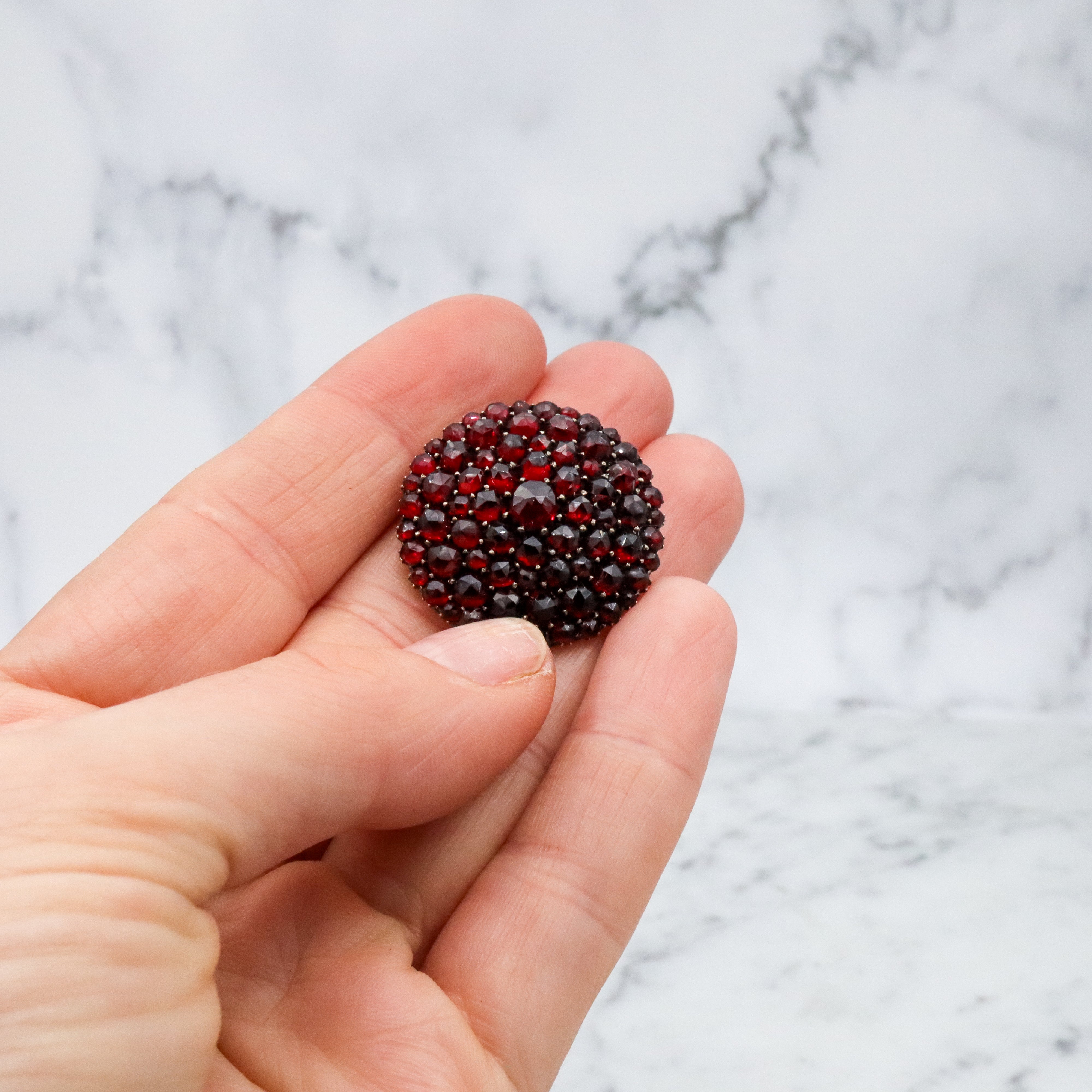 Antique Victorian gilt silver Bohemian garnet domed circle pendant