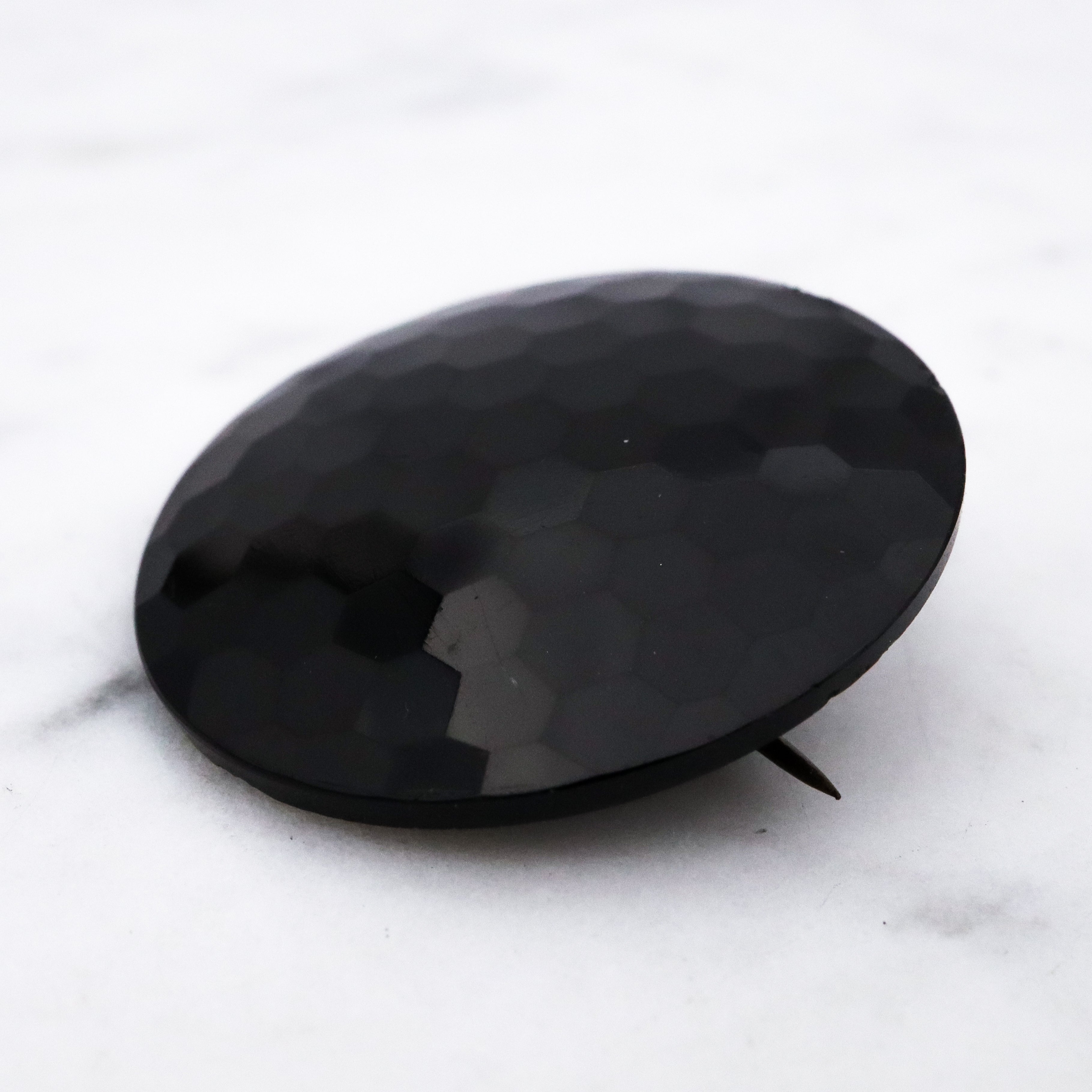 Antique Victorian French Jet glass faceted button brooch