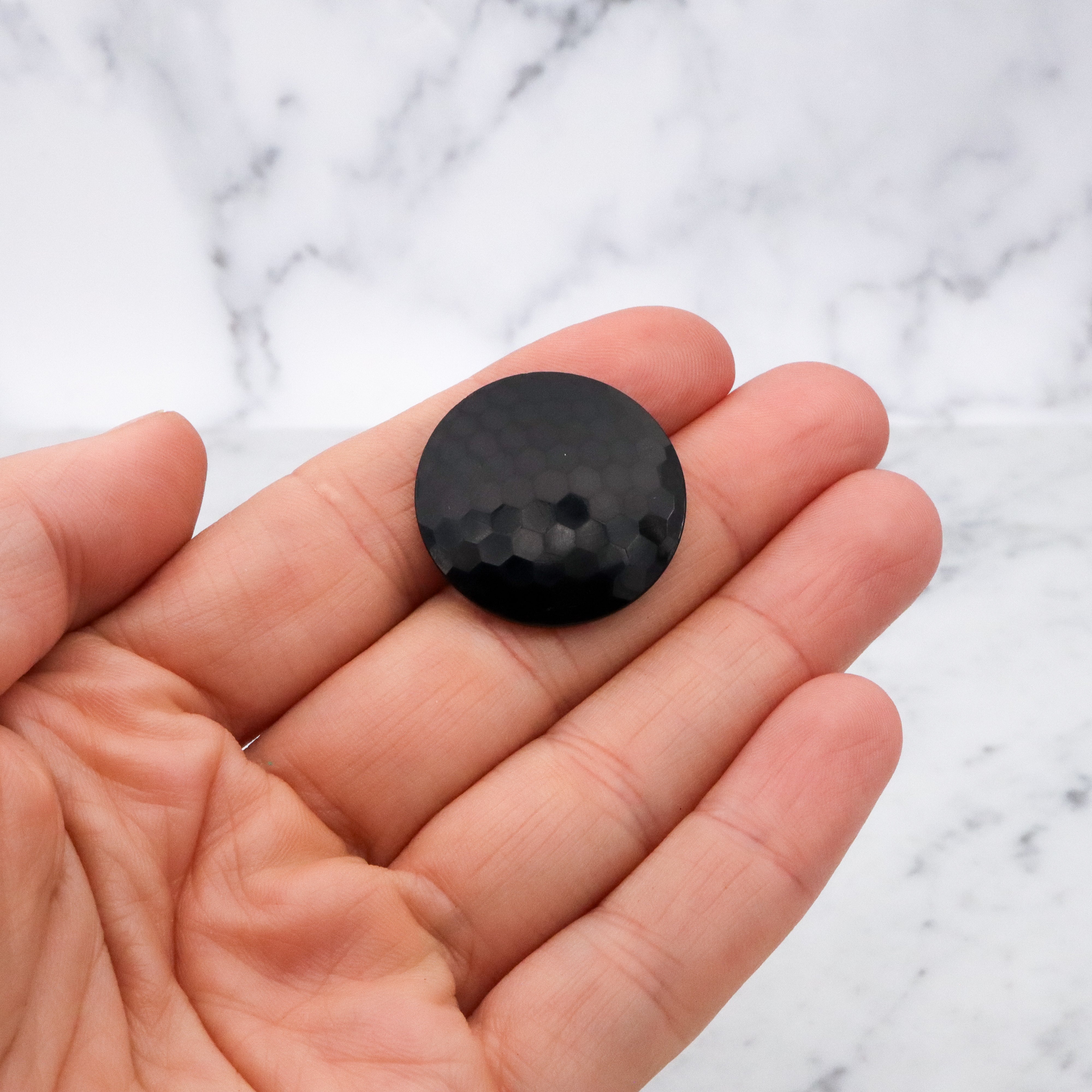 Antique Victorian French Jet glass faceted button brooch