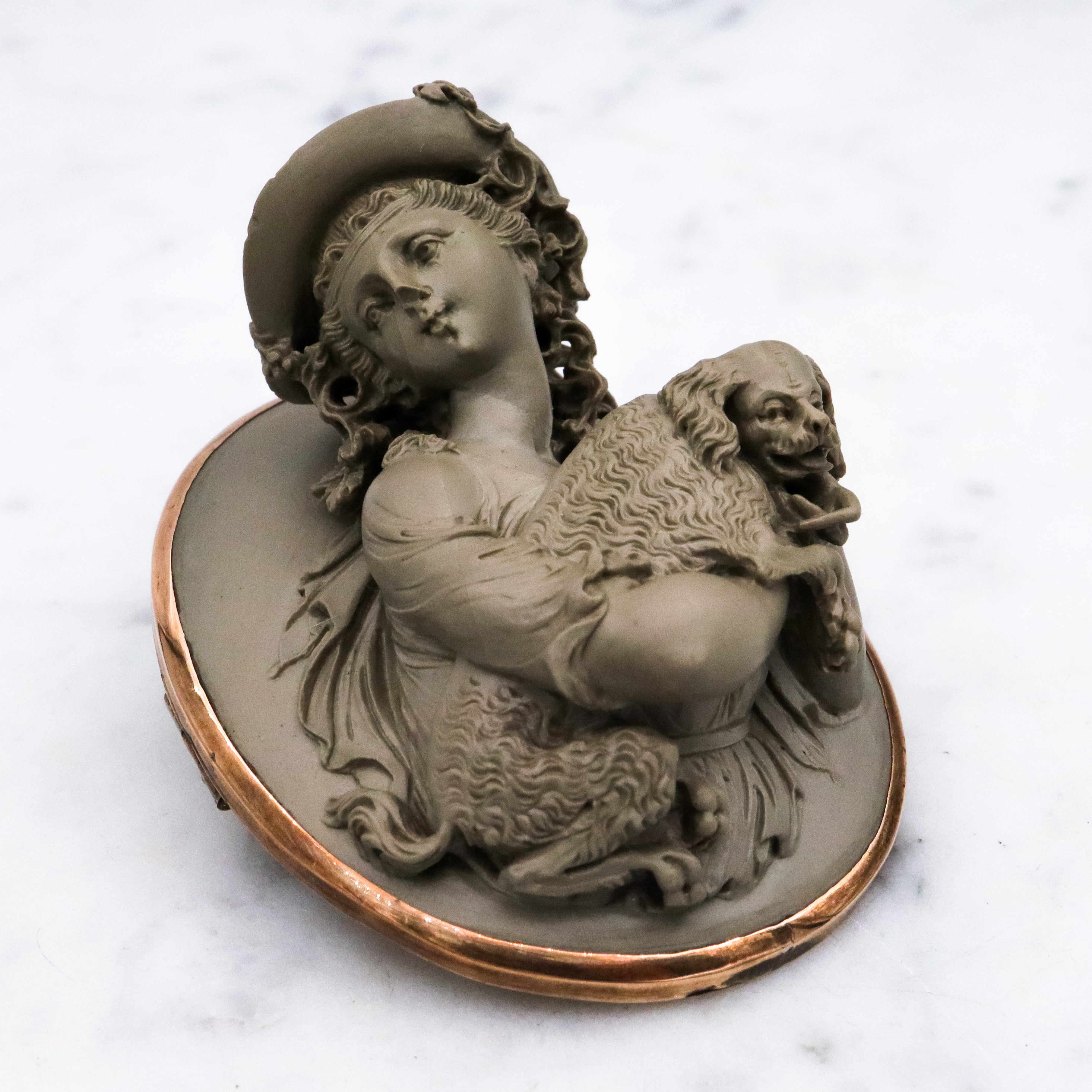 Extraordinary early Victorian high relief carved lava cameo gold filled brooch