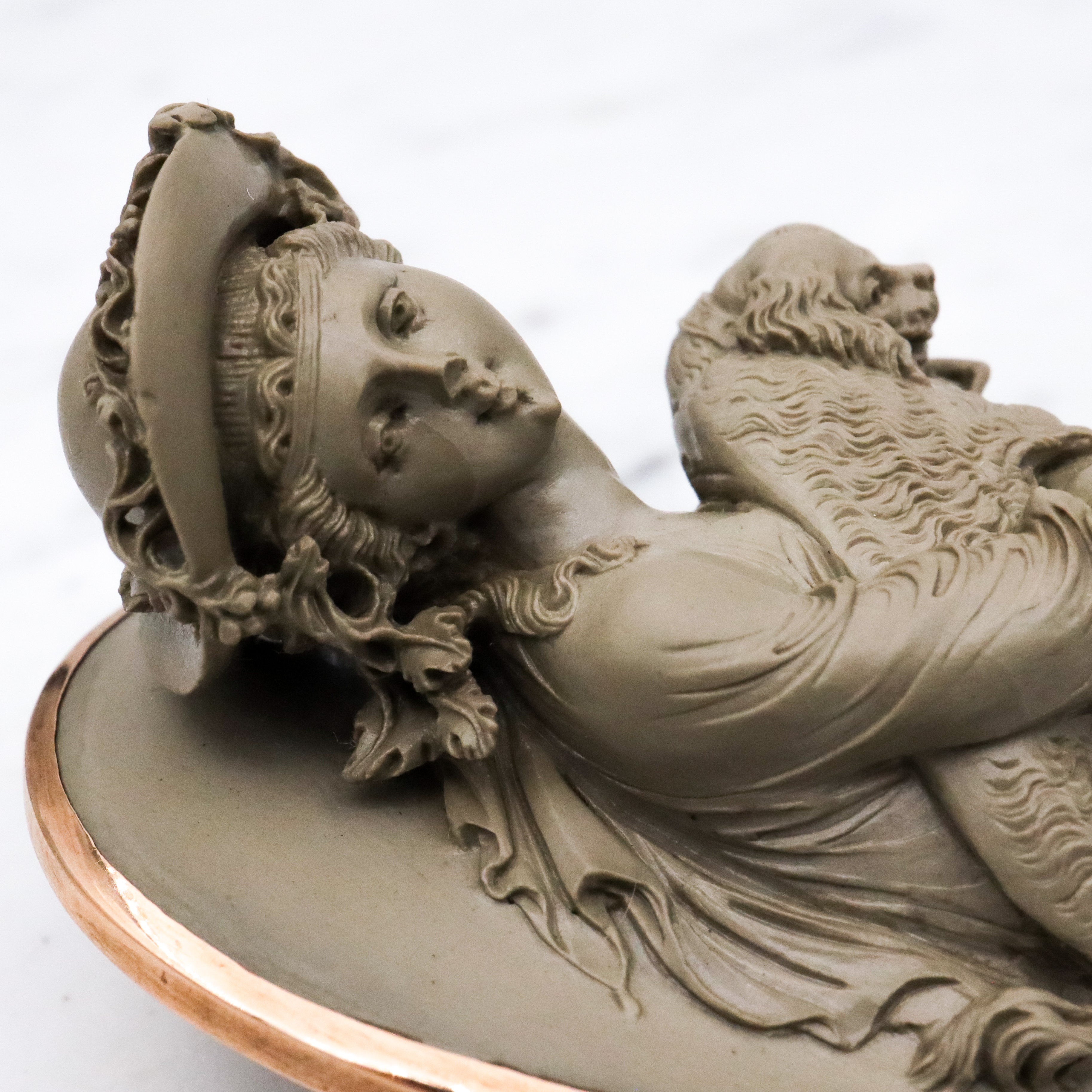 Extraordinary early Victorian high relief carved lava cameo gold filled brooch