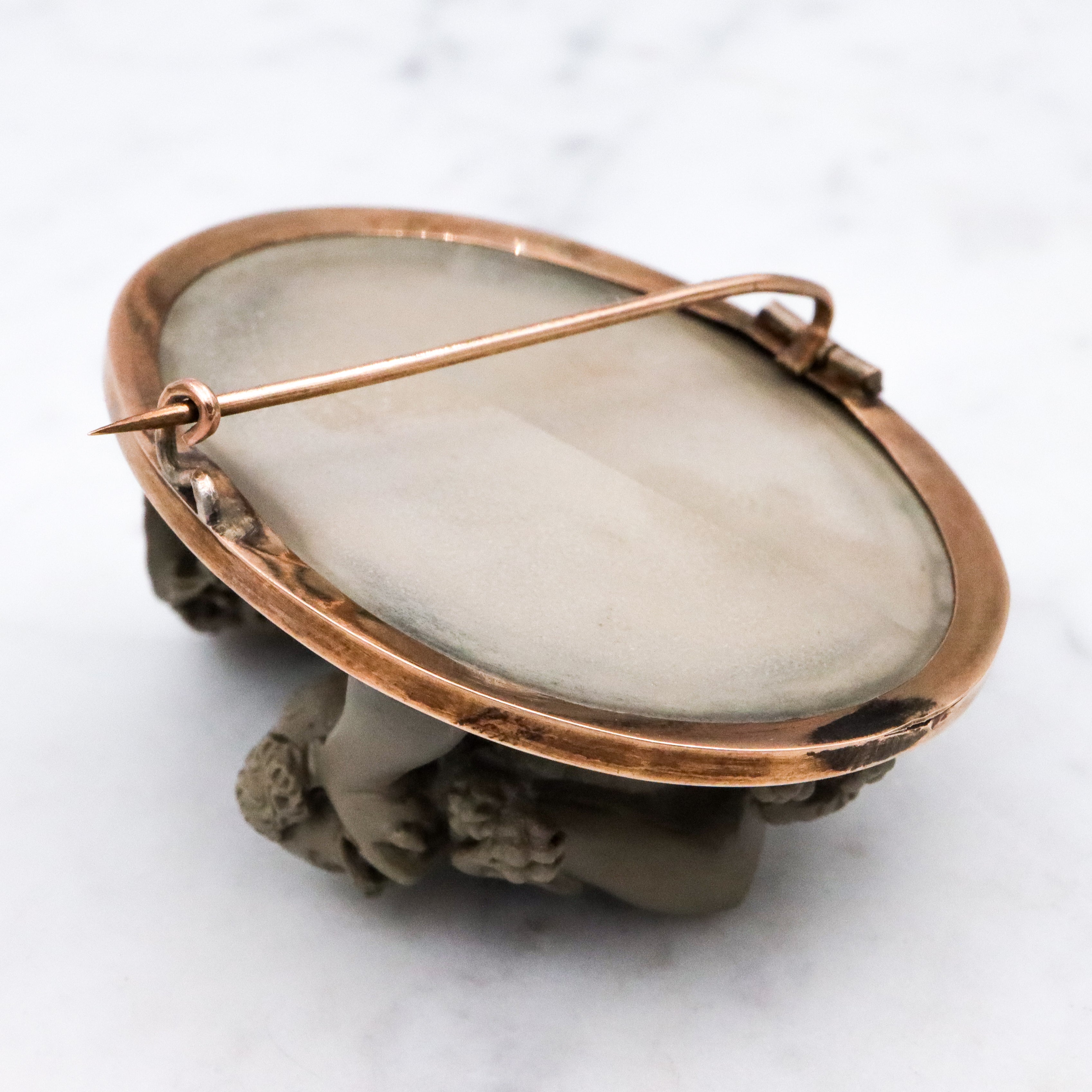 Extraordinary early Victorian high relief carved lava cameo gold filled brooch