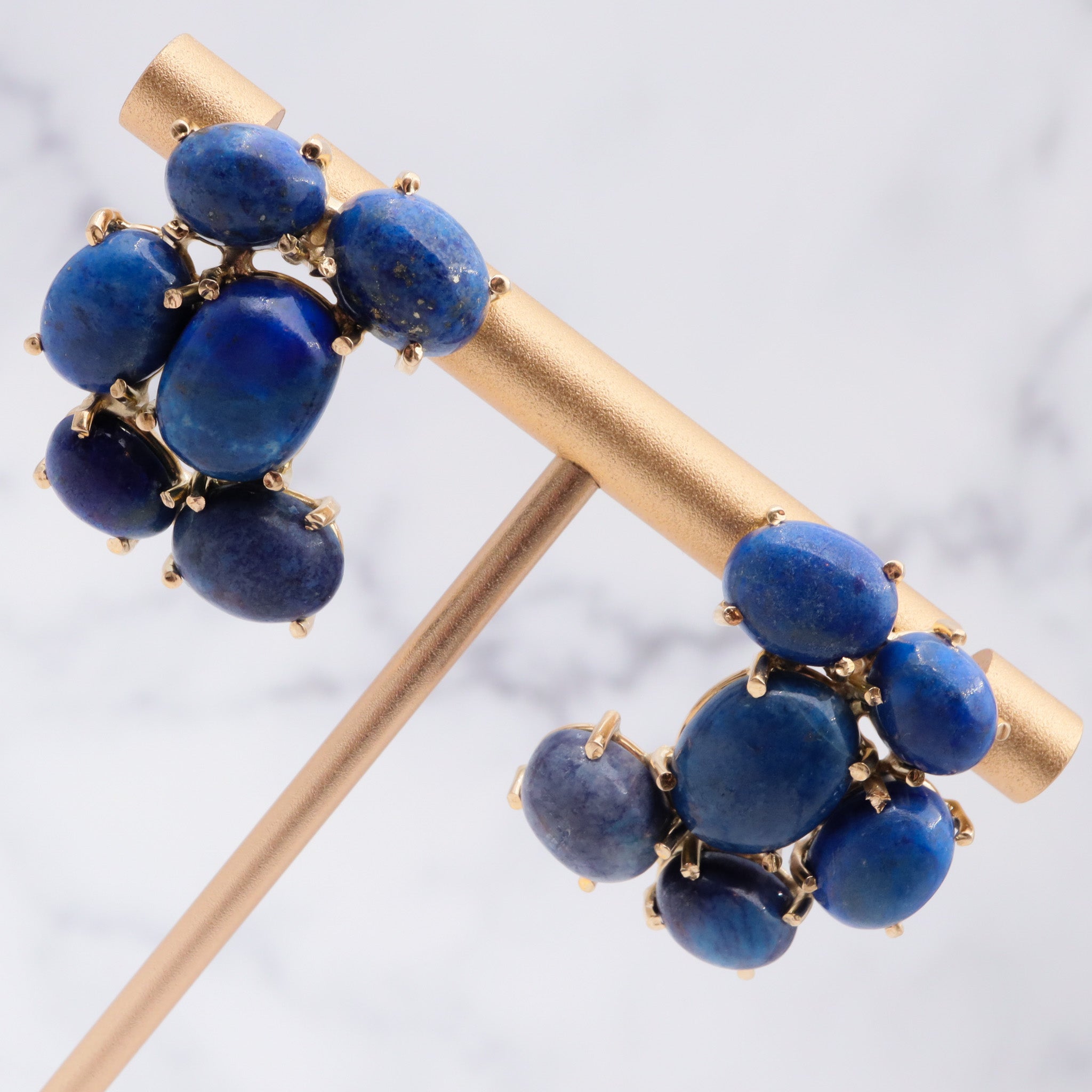 Vintage 14k gold lapis lazuli cluster post earrings