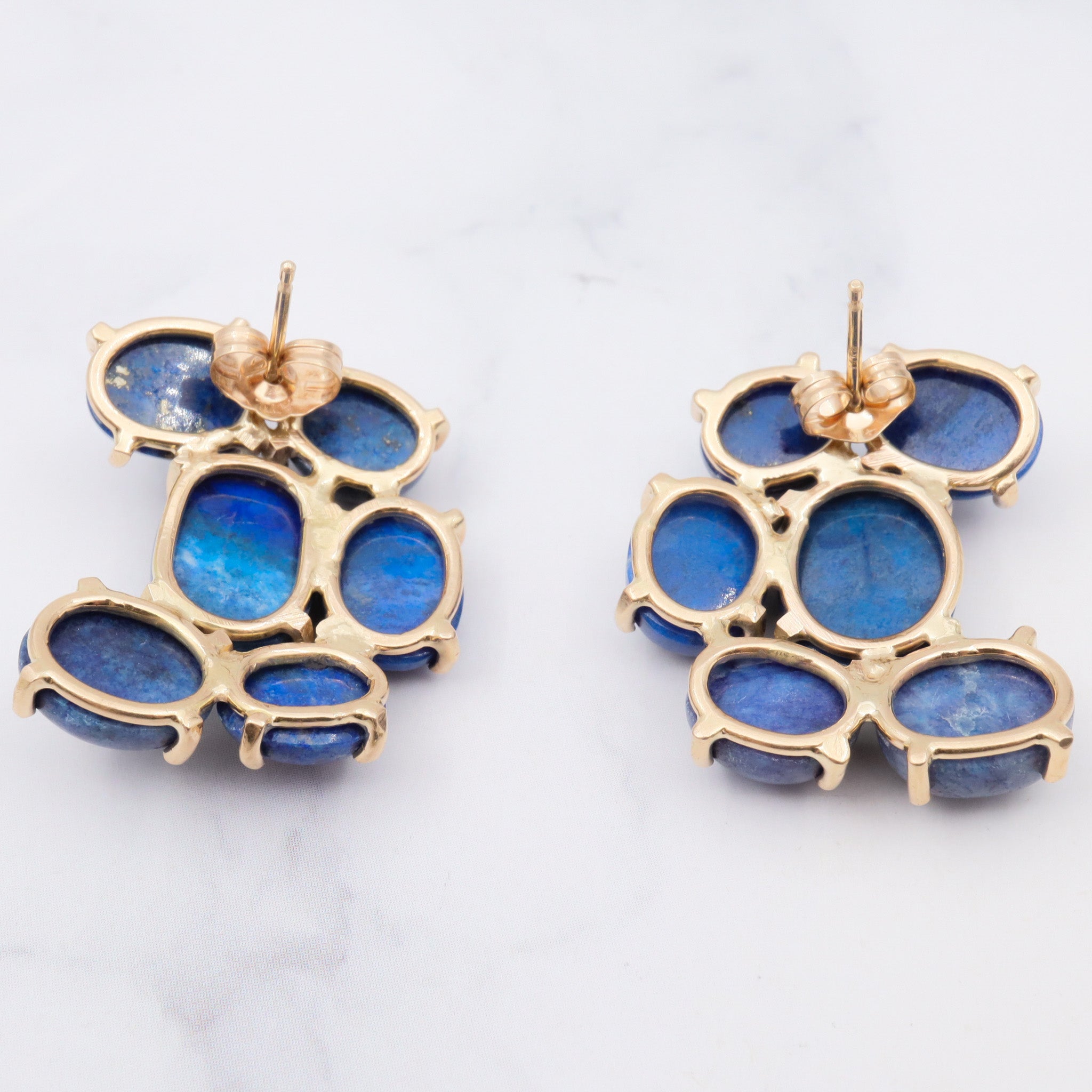 Vintage 14k gold lapis lazuli cluster post earrings
