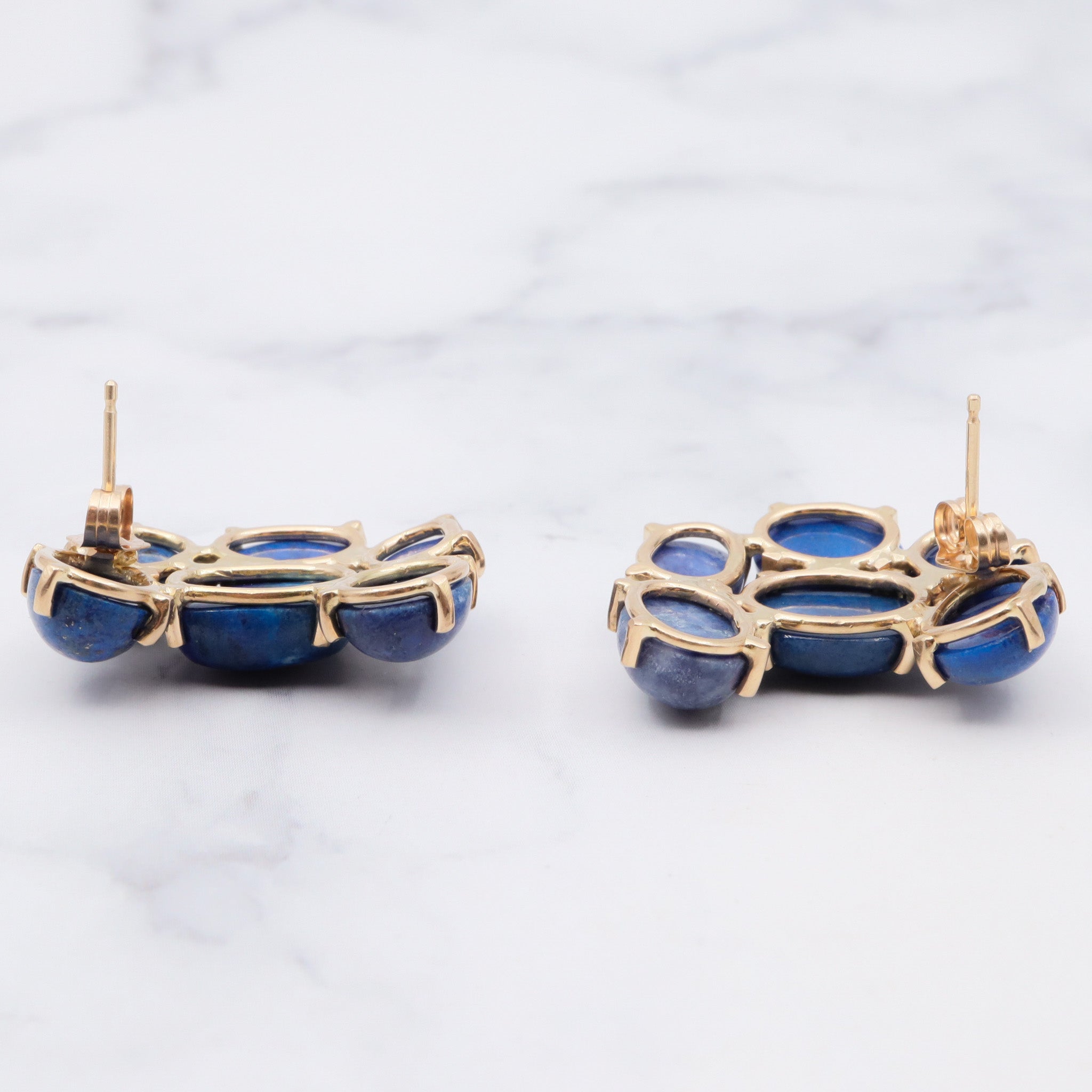 Vintage 14k gold lapis lazuli cluster post earrings