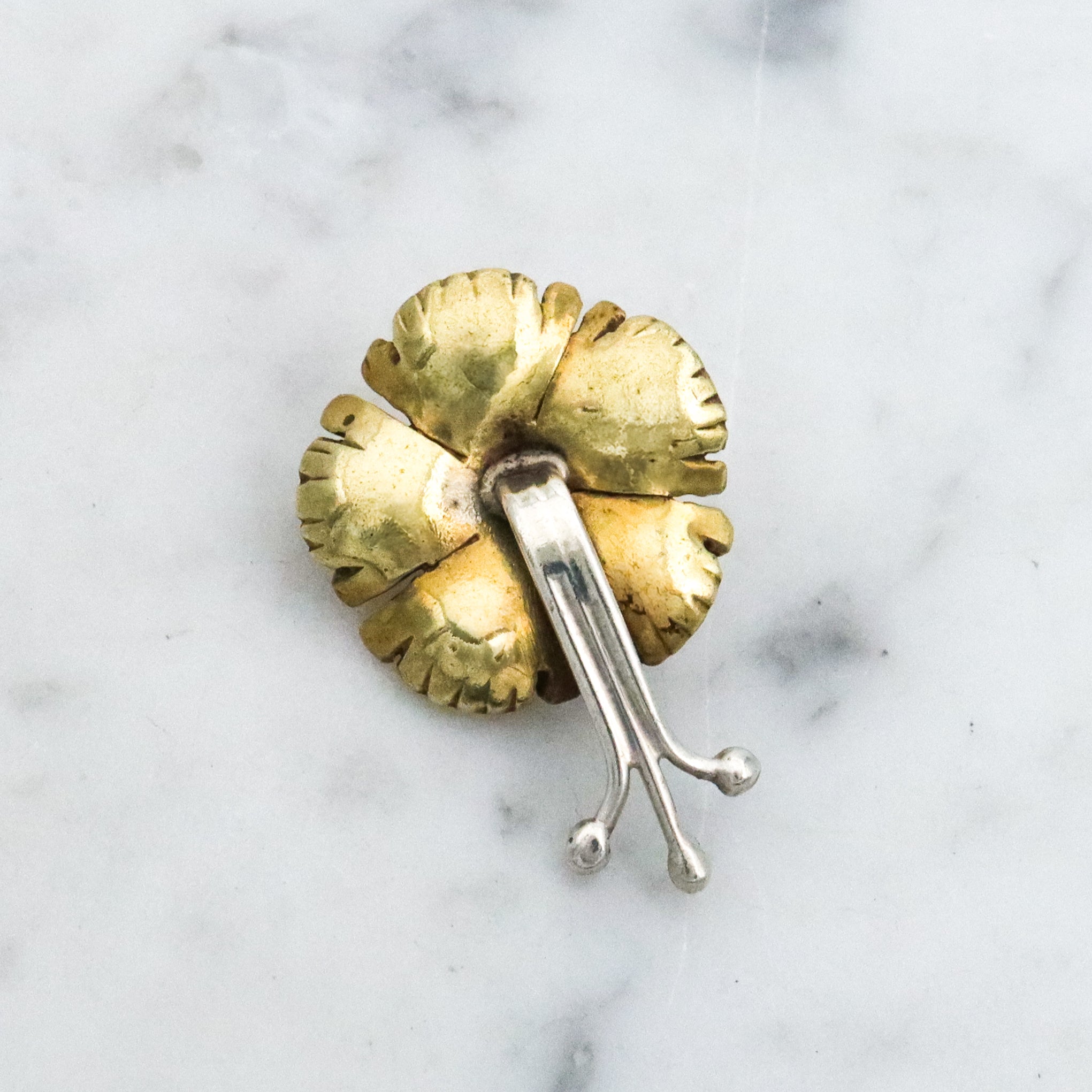 Antique Art Nouveau brass & silver pansy pendant