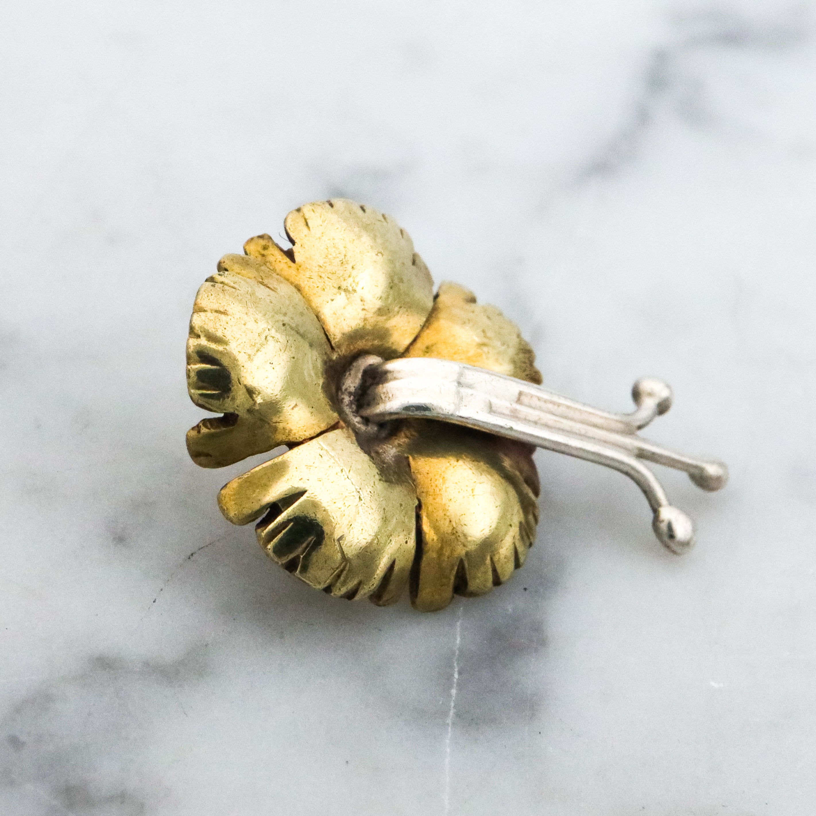 Antique Art Nouveau brass & silver pansy pendant