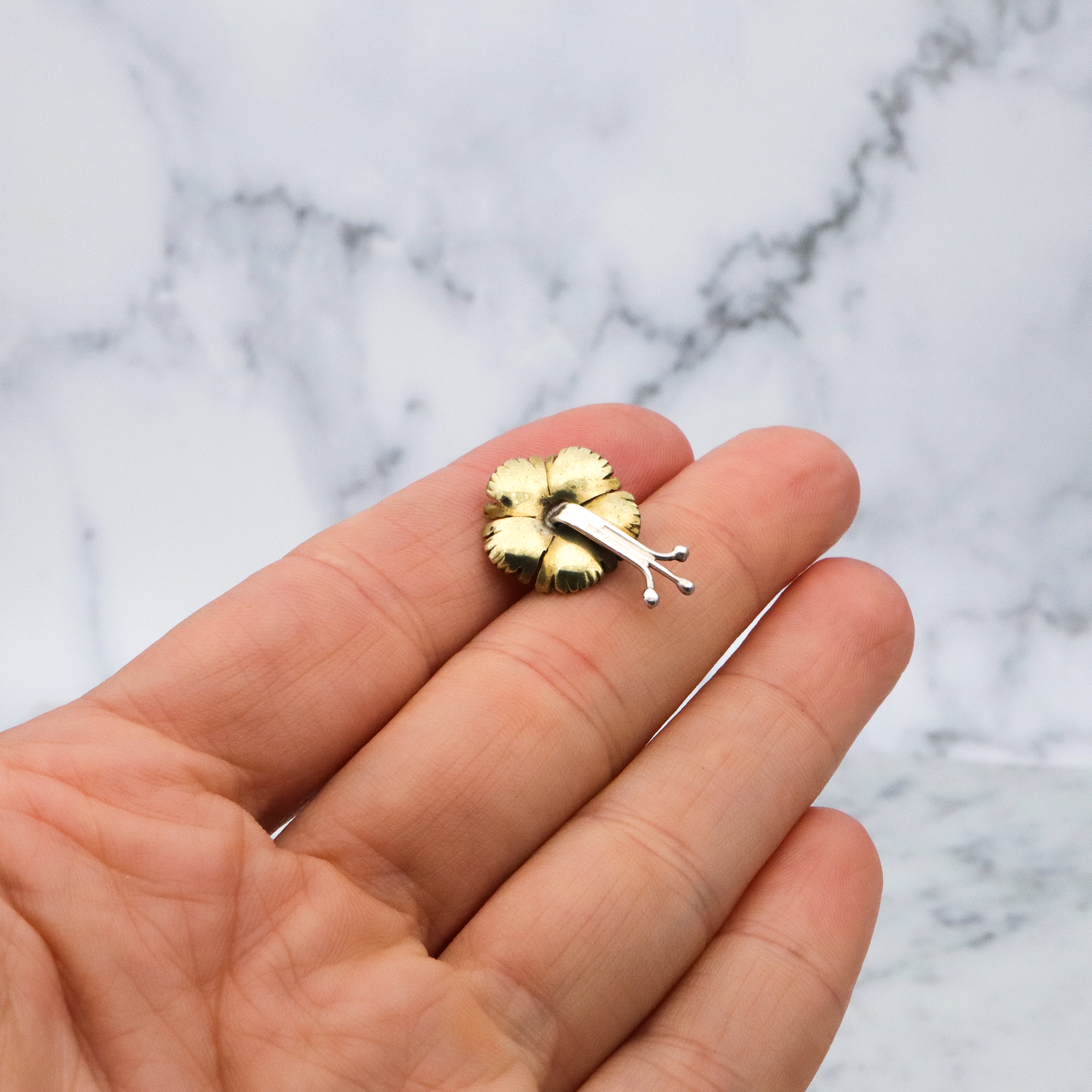 Antique Art Nouveau brass & silver pansy pendant