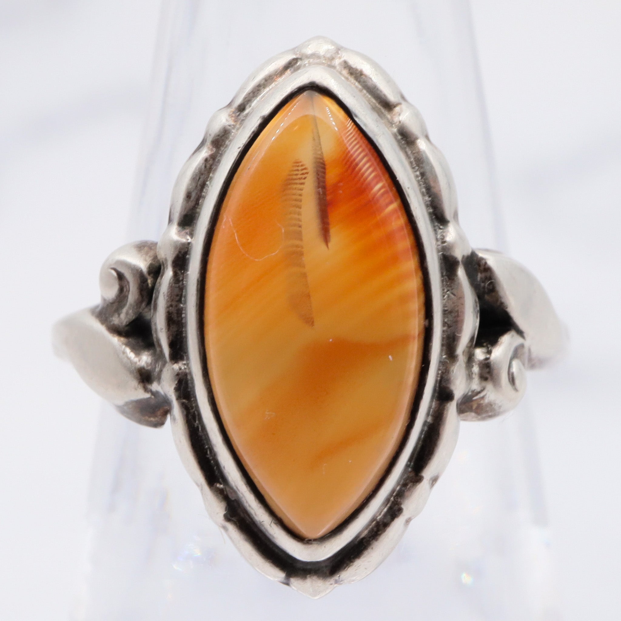 Antique Art Deco Uncas sterling & carnelian agate ring, sz 5.25