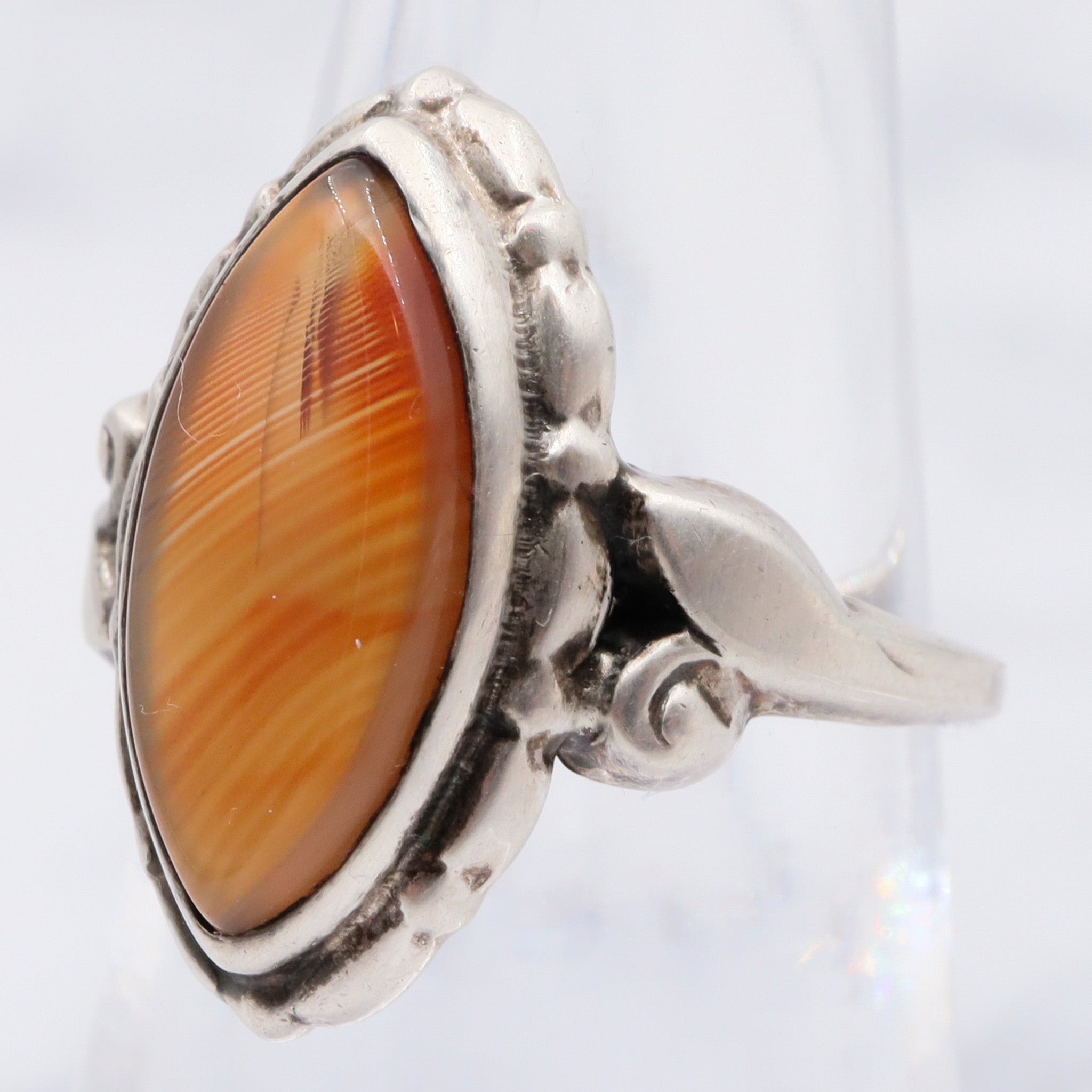 Antique Art Deco Uncas sterling & carnelian agate ring, sz 5.25