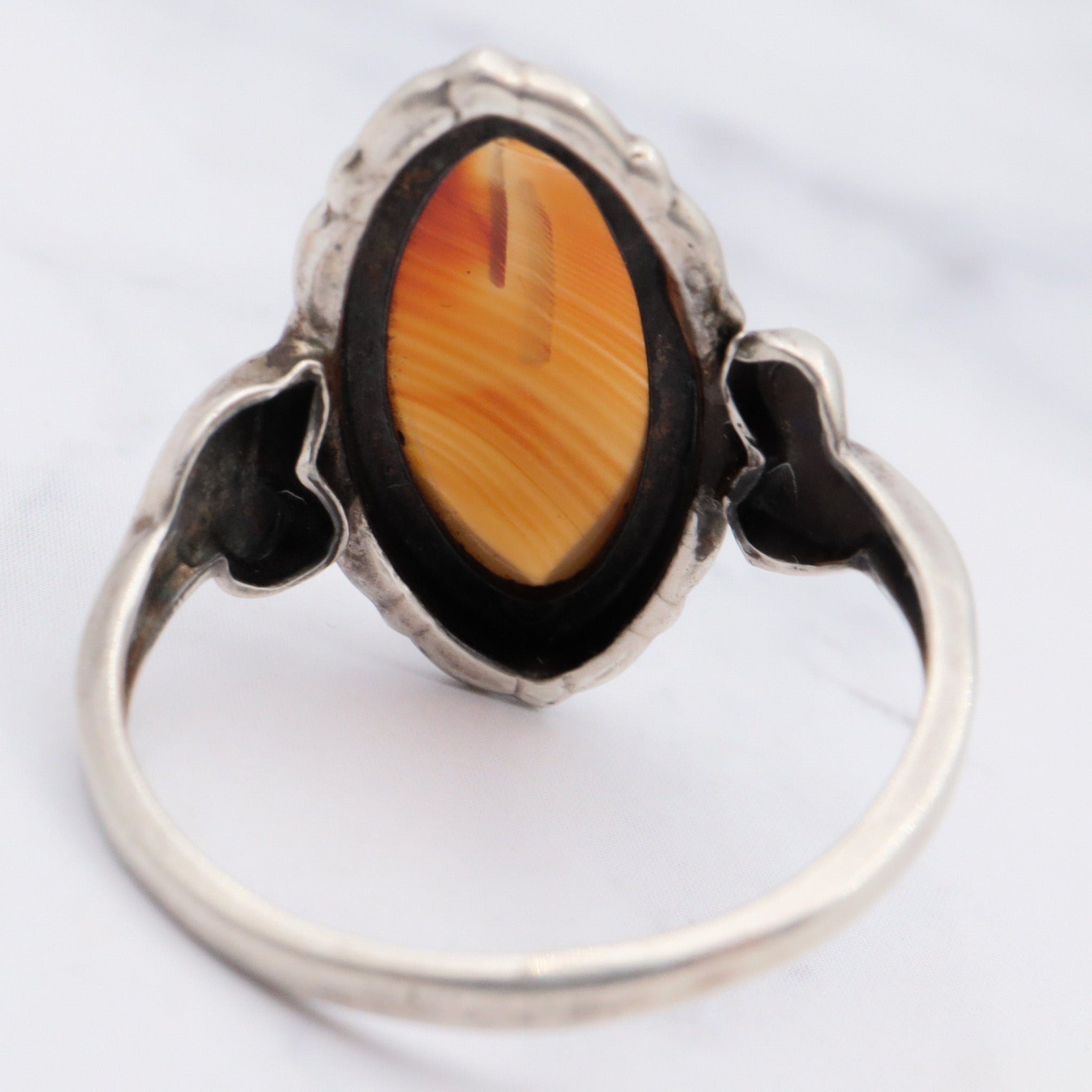 Antique Art Deco Uncas sterling & carnelian agate ring, sz 5.25