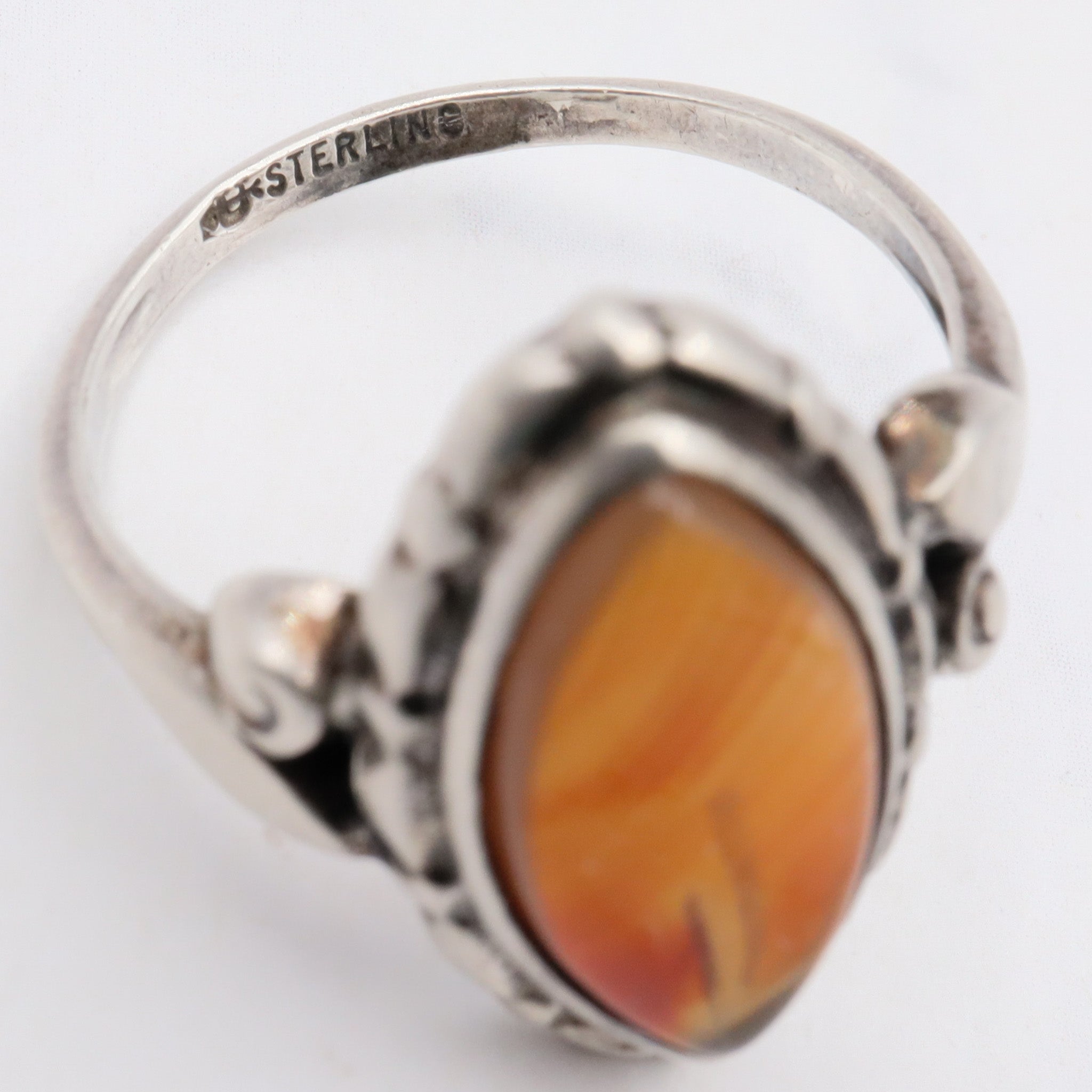 Antique Art Deco Uncas sterling & carnelian agate ring, sz 5.25