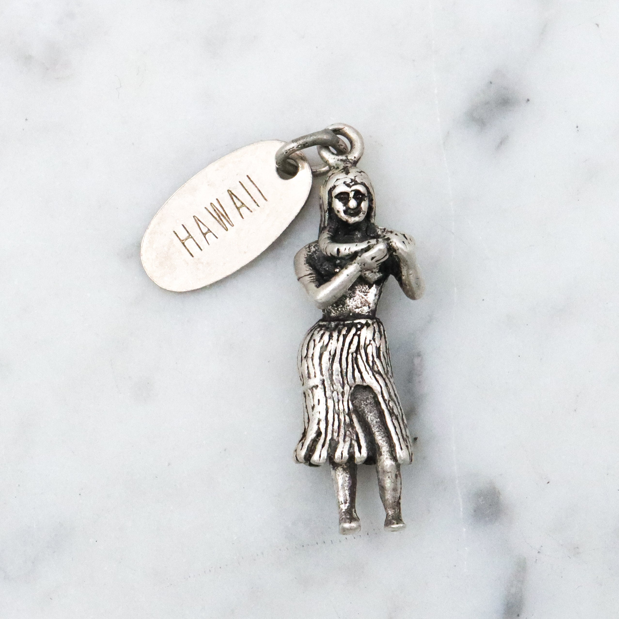 Vintage large sterling Hawaii Hula girl with lei charm pendant
