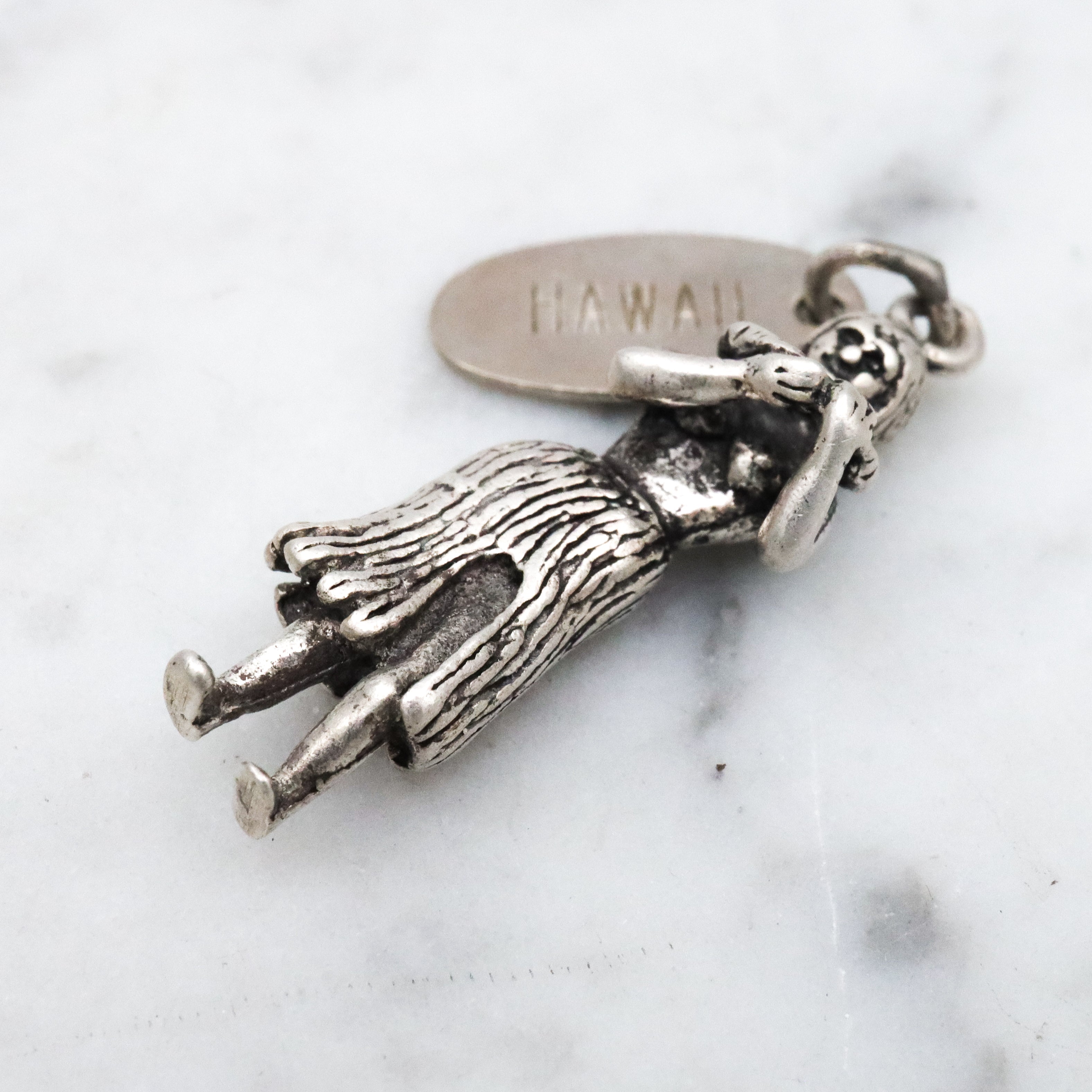 Vintage large sterling Hawaii Hula girl with lei charm pendant