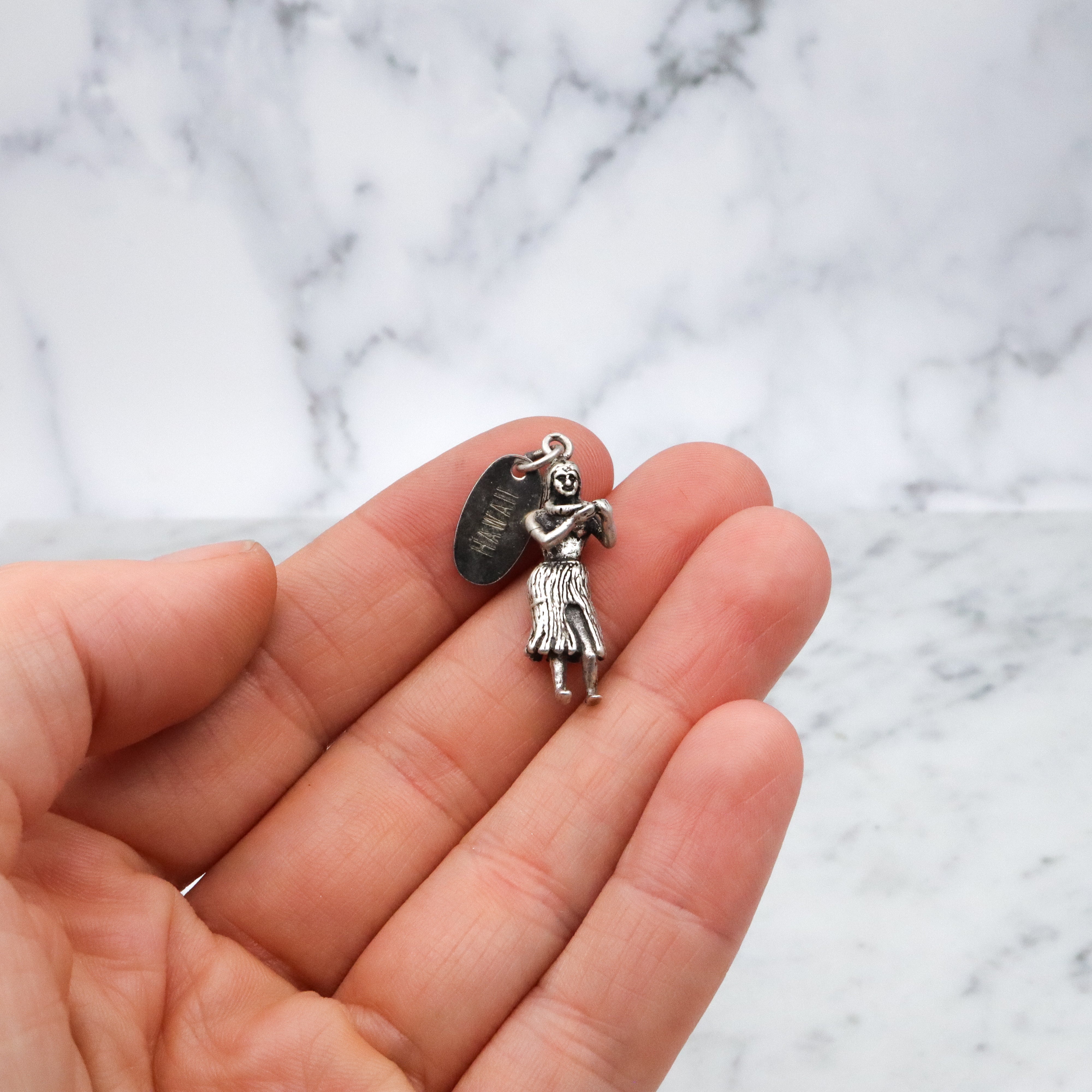 Vintage large sterling Hawaii Hula girl with lei charm pendant