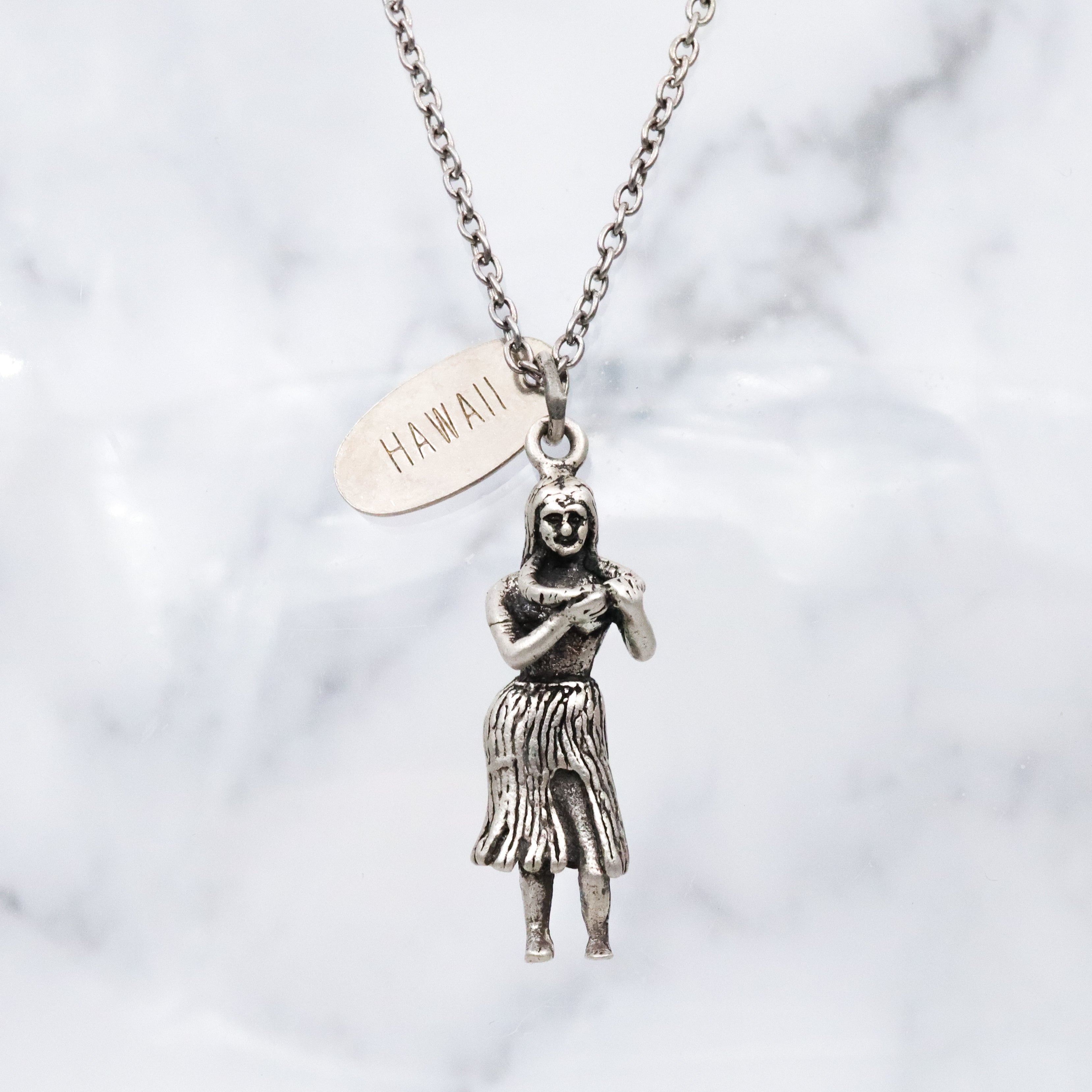 Vintage large sterling Hawaii Hula girl with lei charm pendant