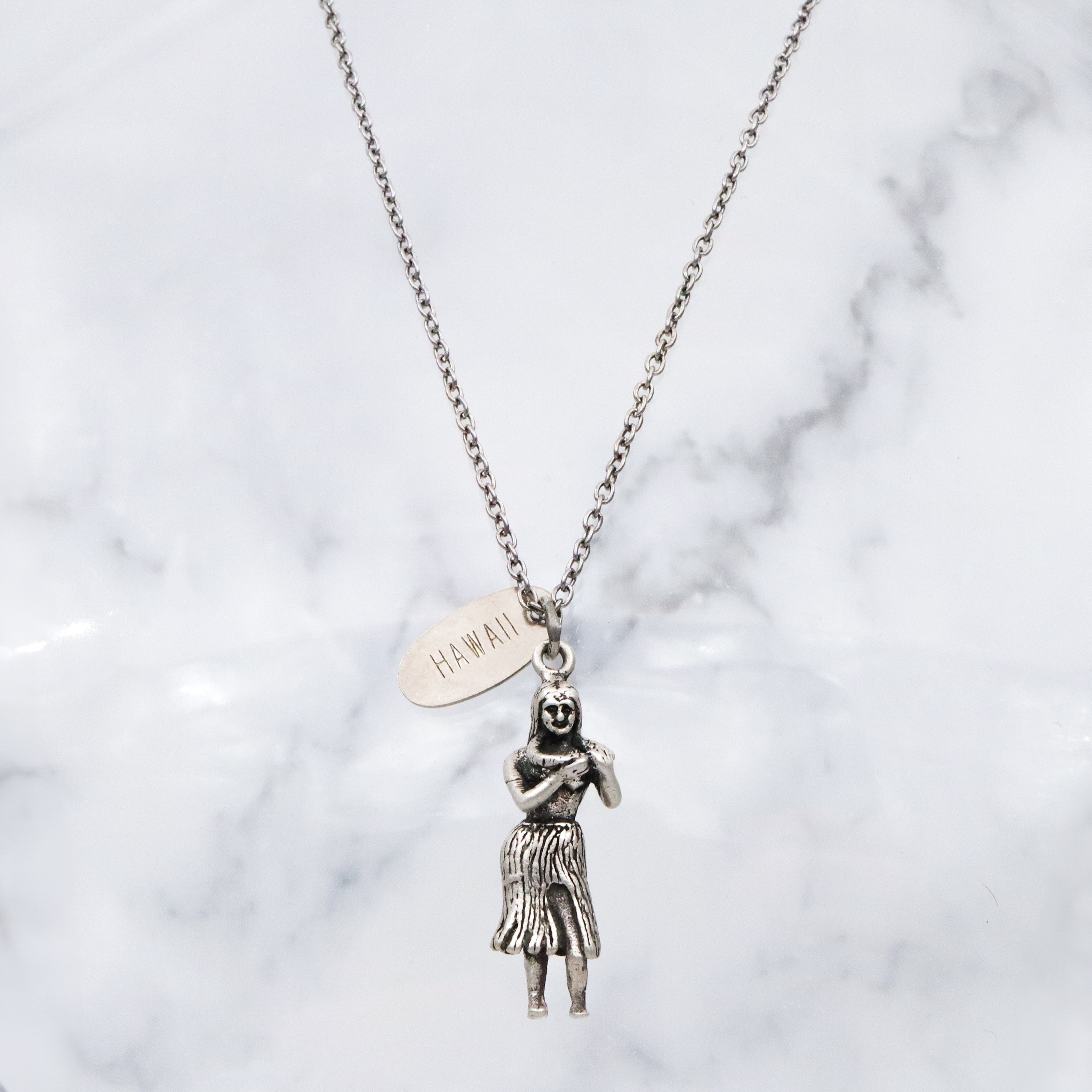 Vintage large sterling Hawaii Hula girl with lei charm pendant