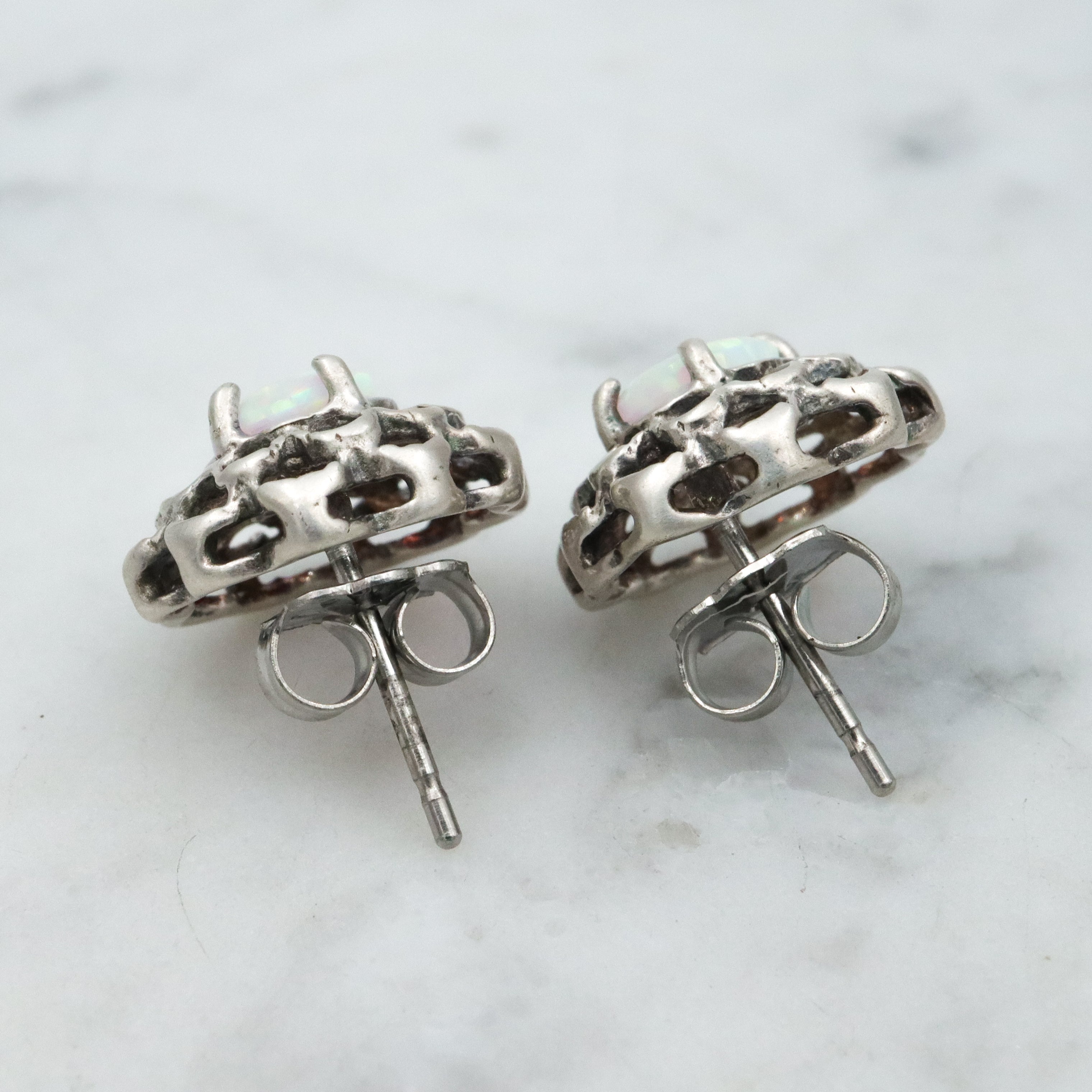 Vintage sterling opal flower cutout stud earrings