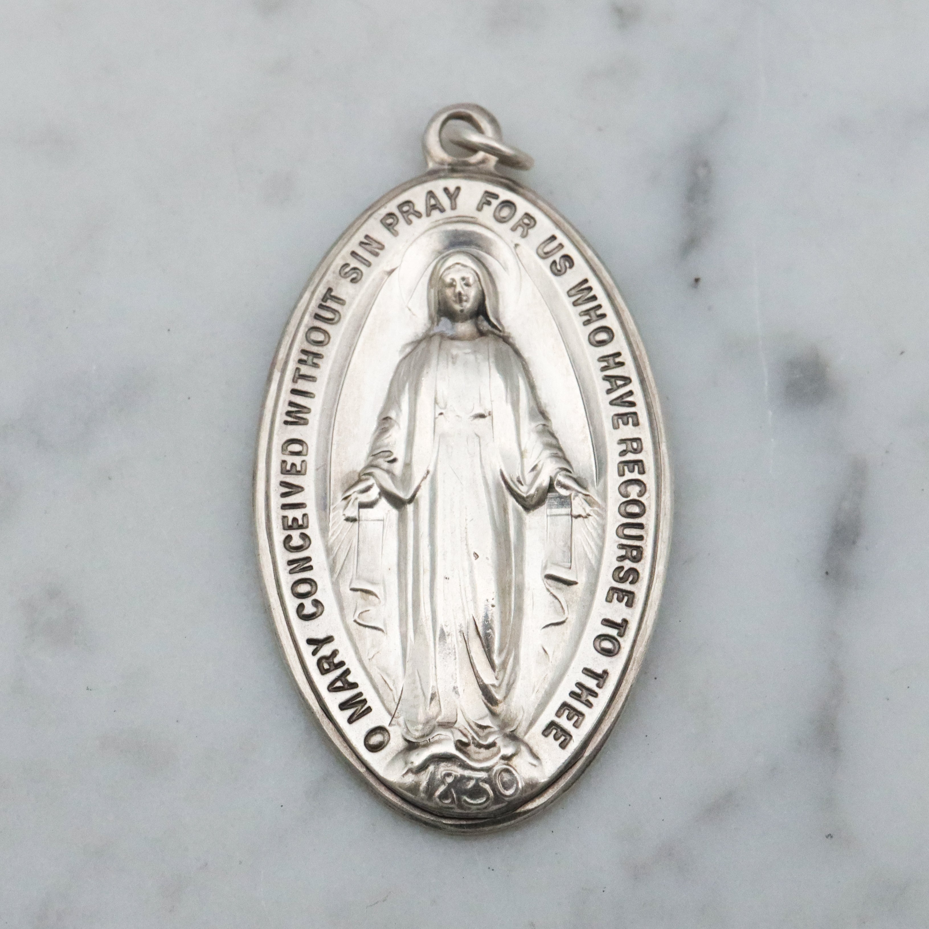 Large Vintage sterling Miraculous Medal, Our Lady of Grace
