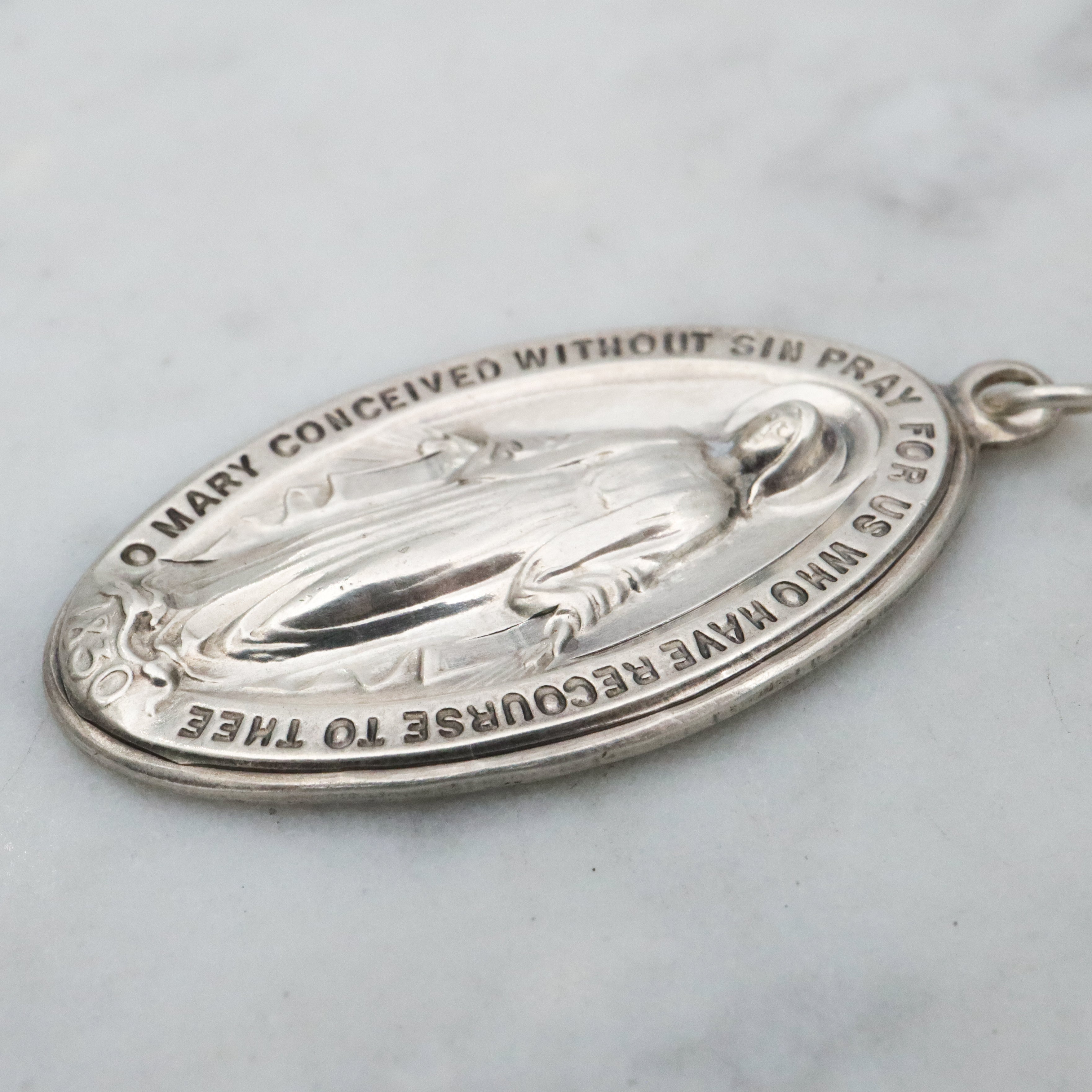 Large Vintage sterling Miraculous Medal, Our Lady of Grace