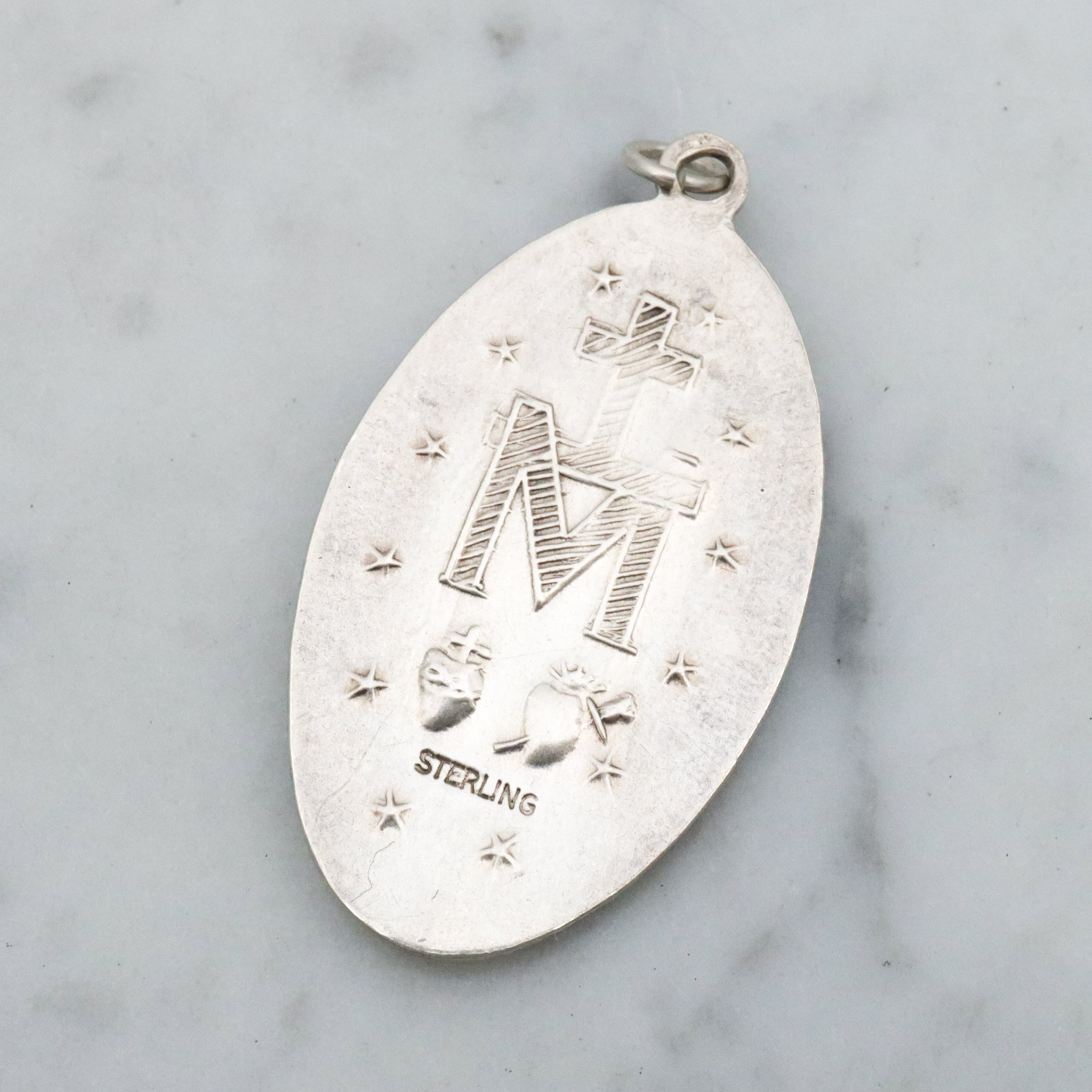 Large Vintage sterling Miraculous Medal, Our Lady of Grace