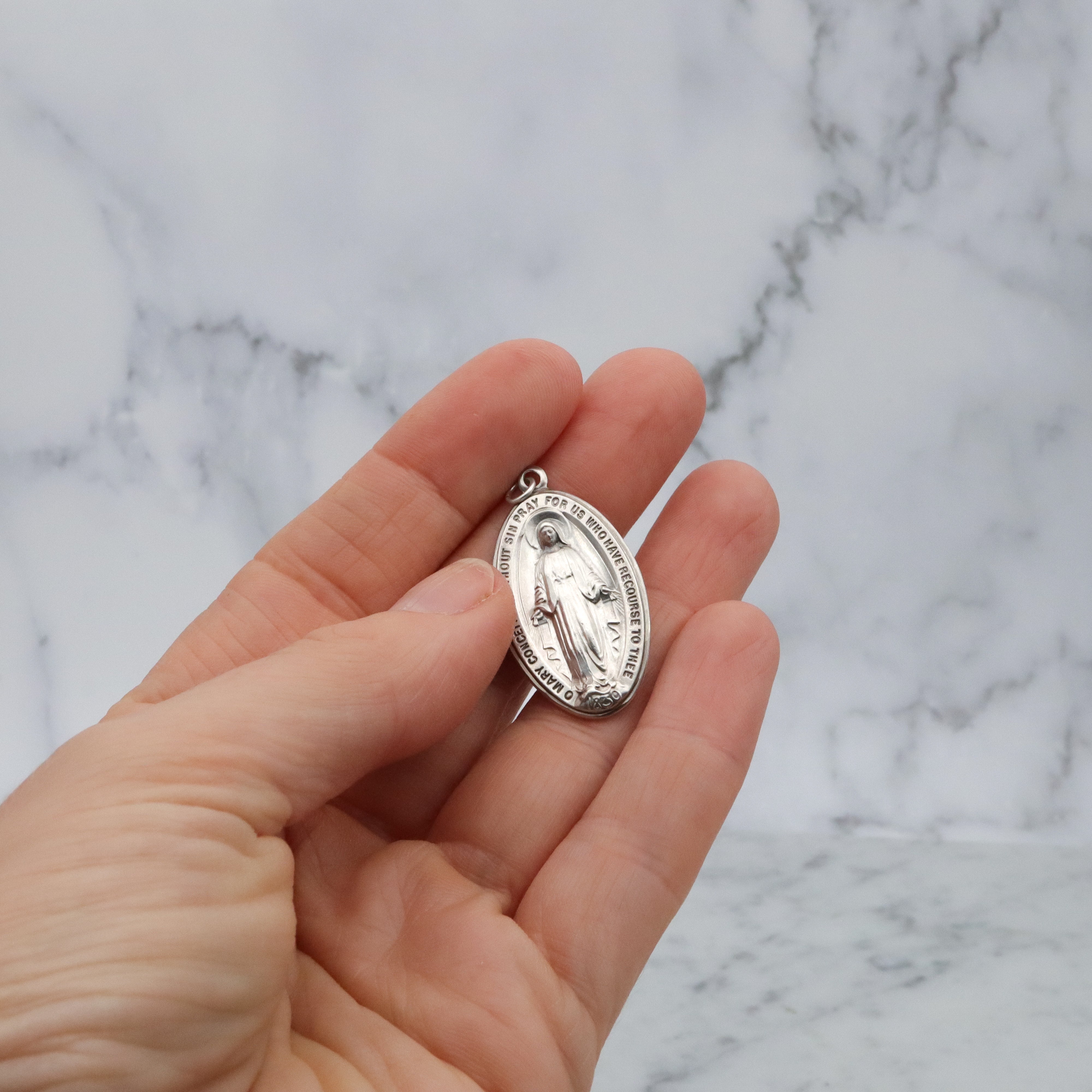 Large Vintage sterling Miraculous Medal, Our Lady of Grace