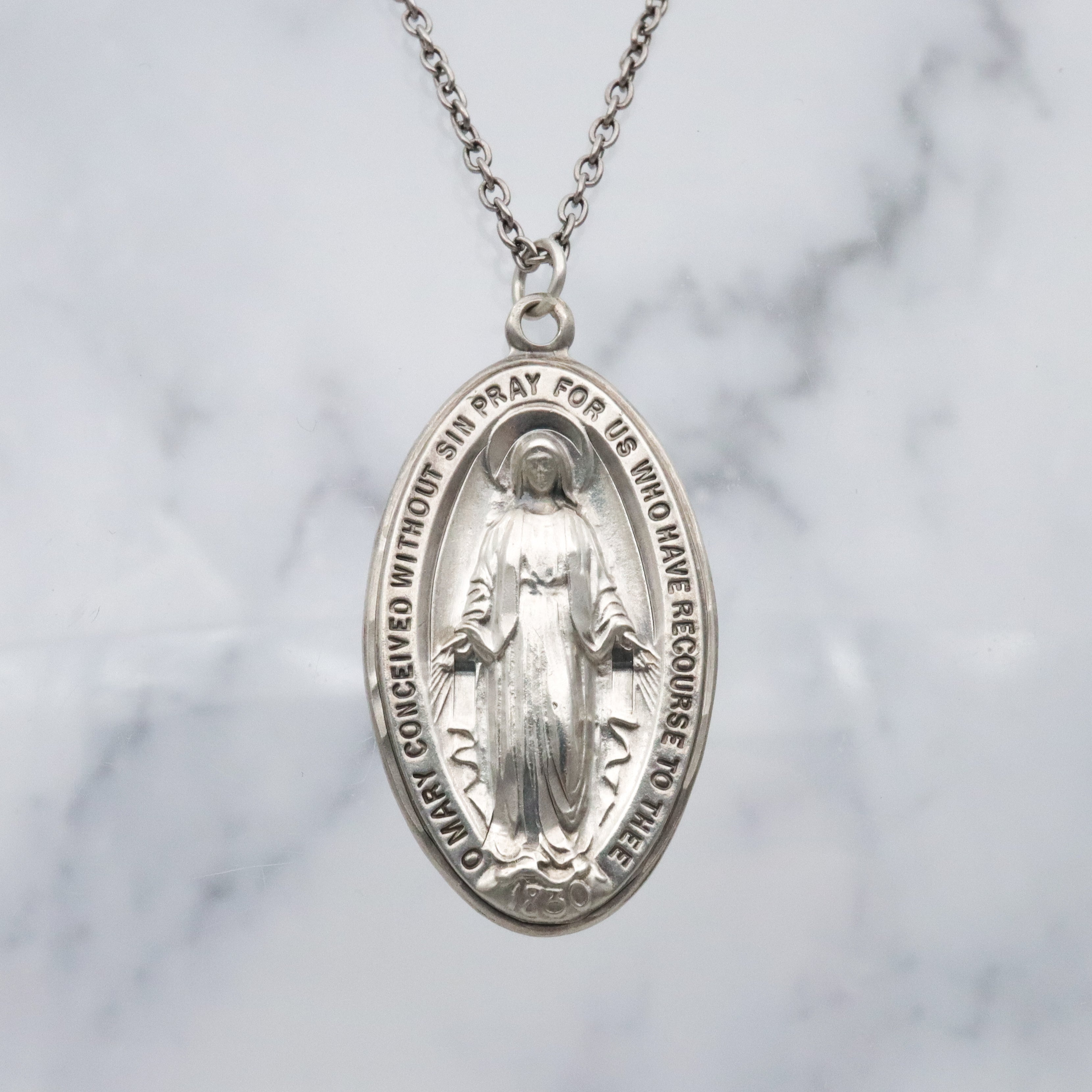 Large Vintage sterling Miraculous Medal, Our Lady of Grace