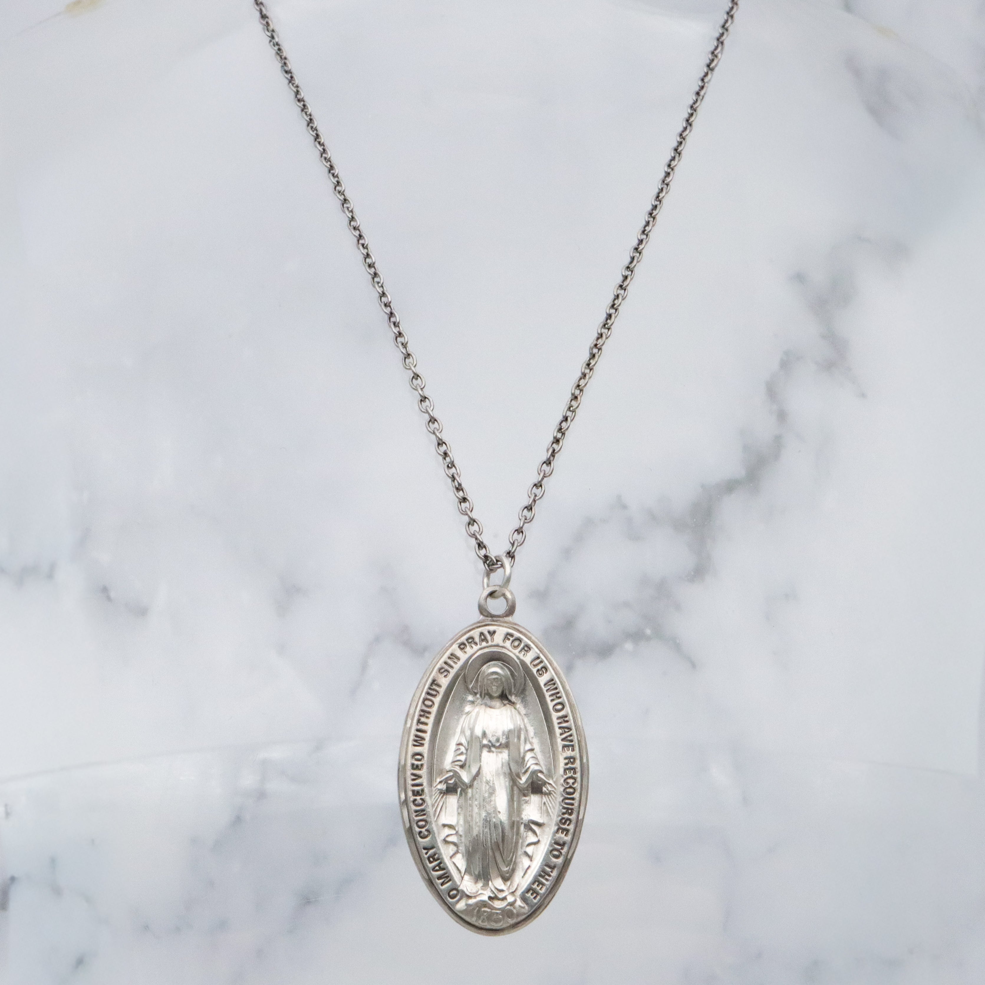 Large Vintage sterling Miraculous Medal, Our Lady of Grace