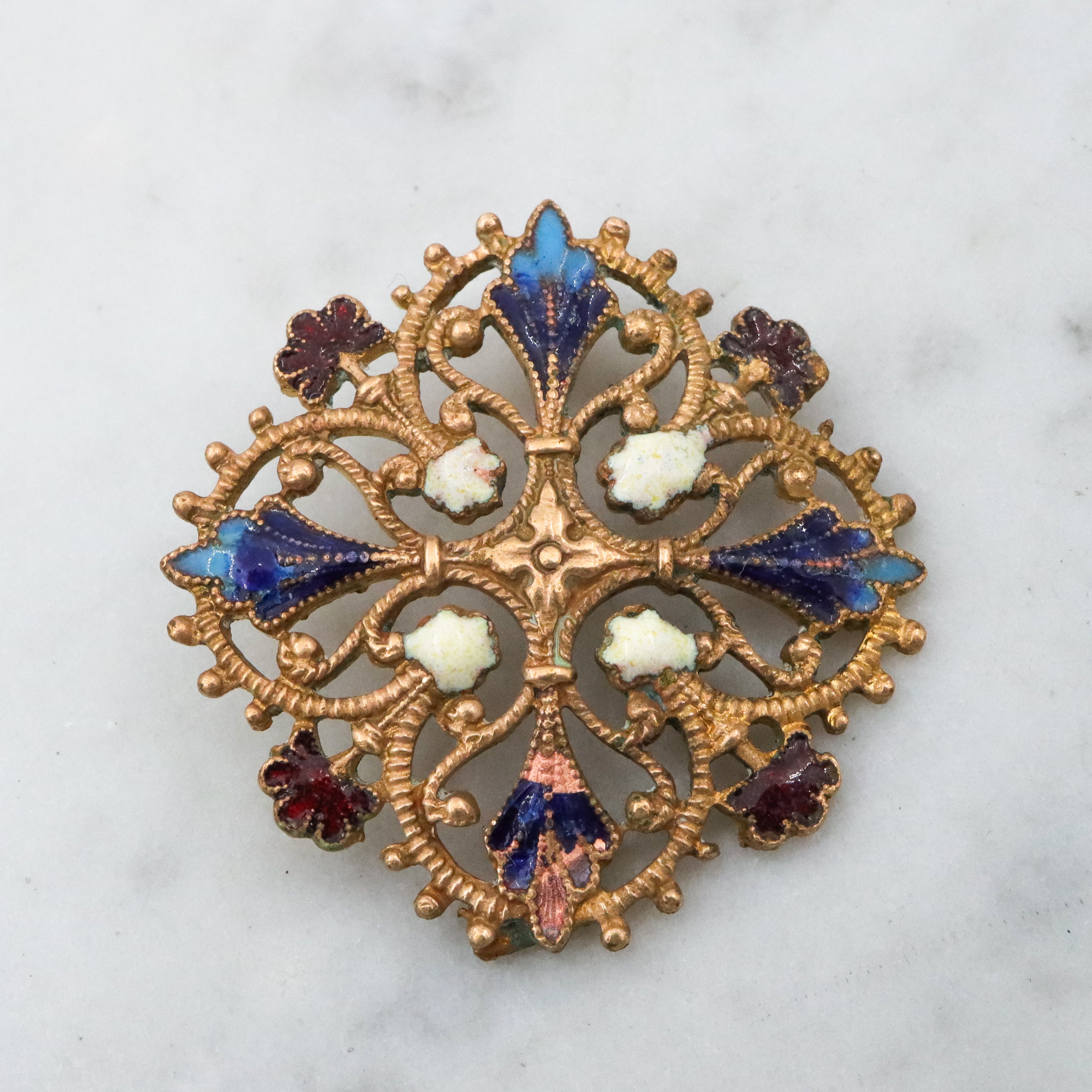 Antique French filigree enamel brass pendant conversion