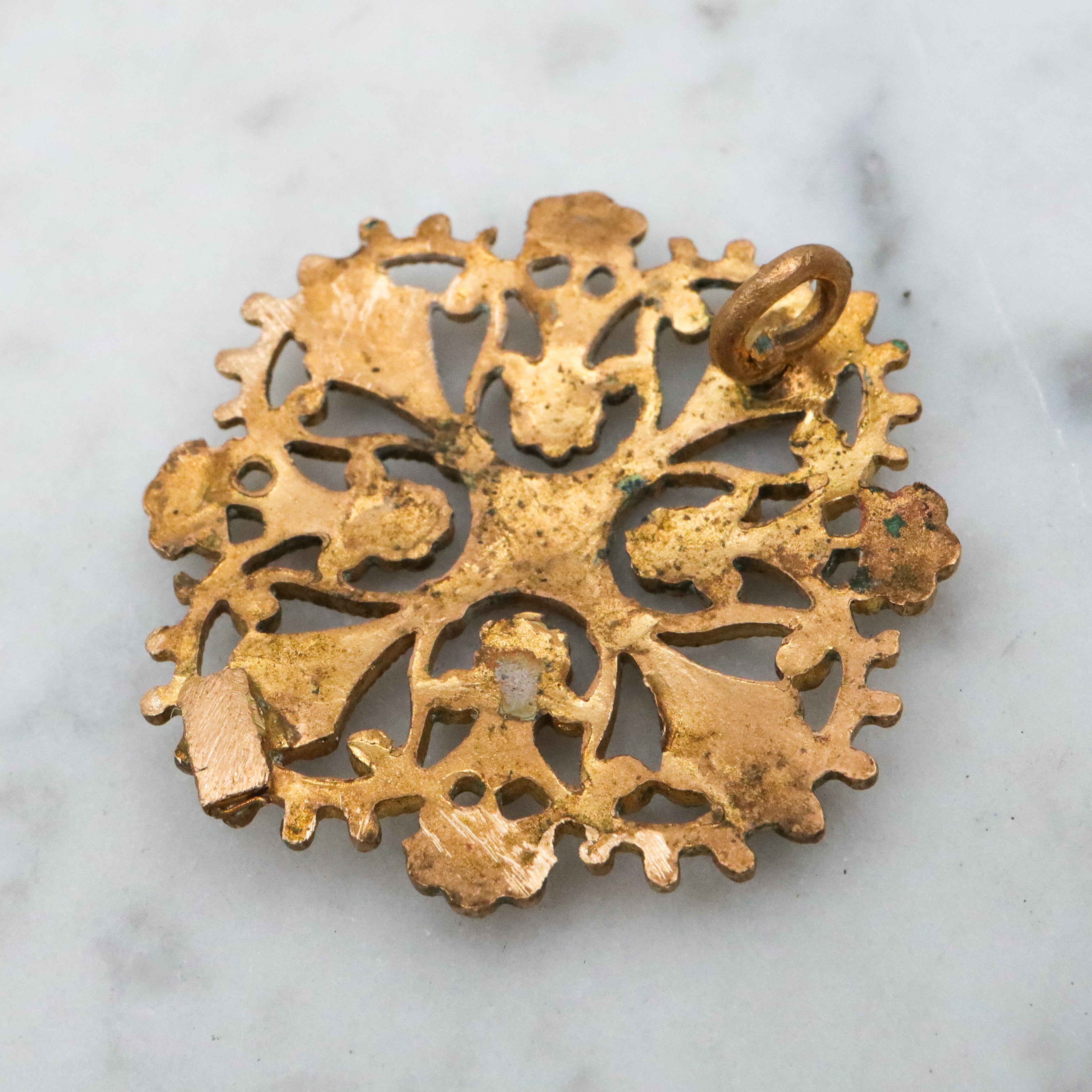 Antique French filigree enamel brass pendant conversion