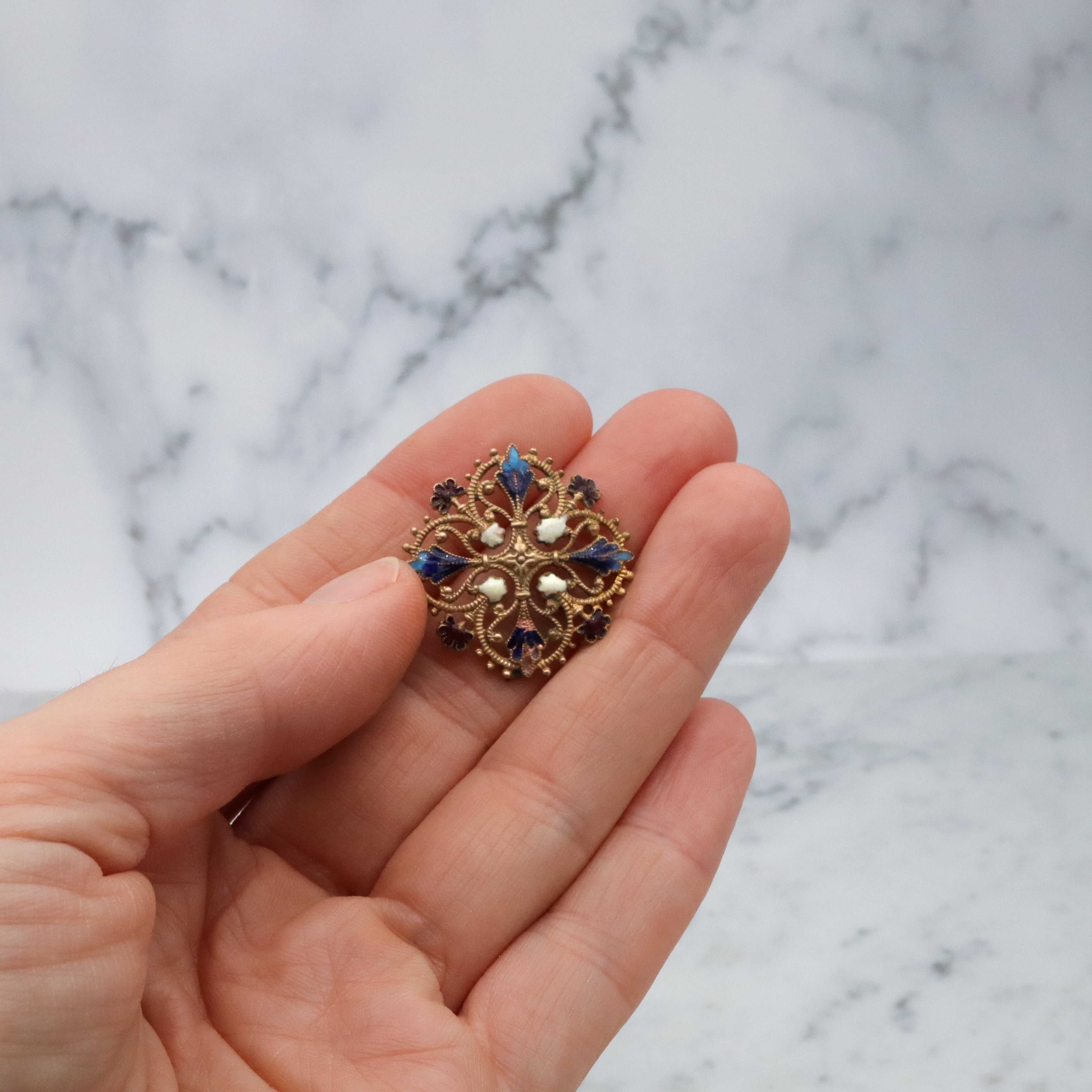 Antique French filigree enamel brass pendant conversion