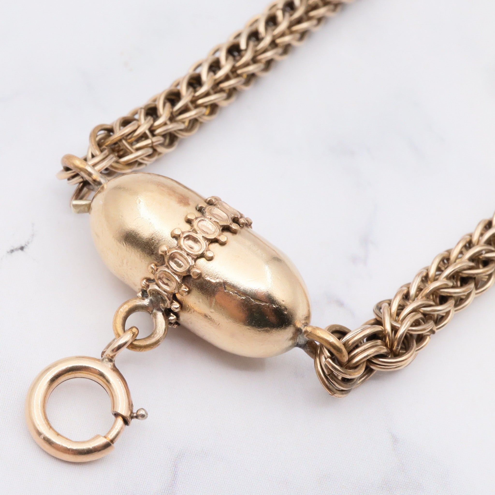 Antique Victorian gold-filled Persian weave chain w/ fancy barrel clasp & spring ring for pendant