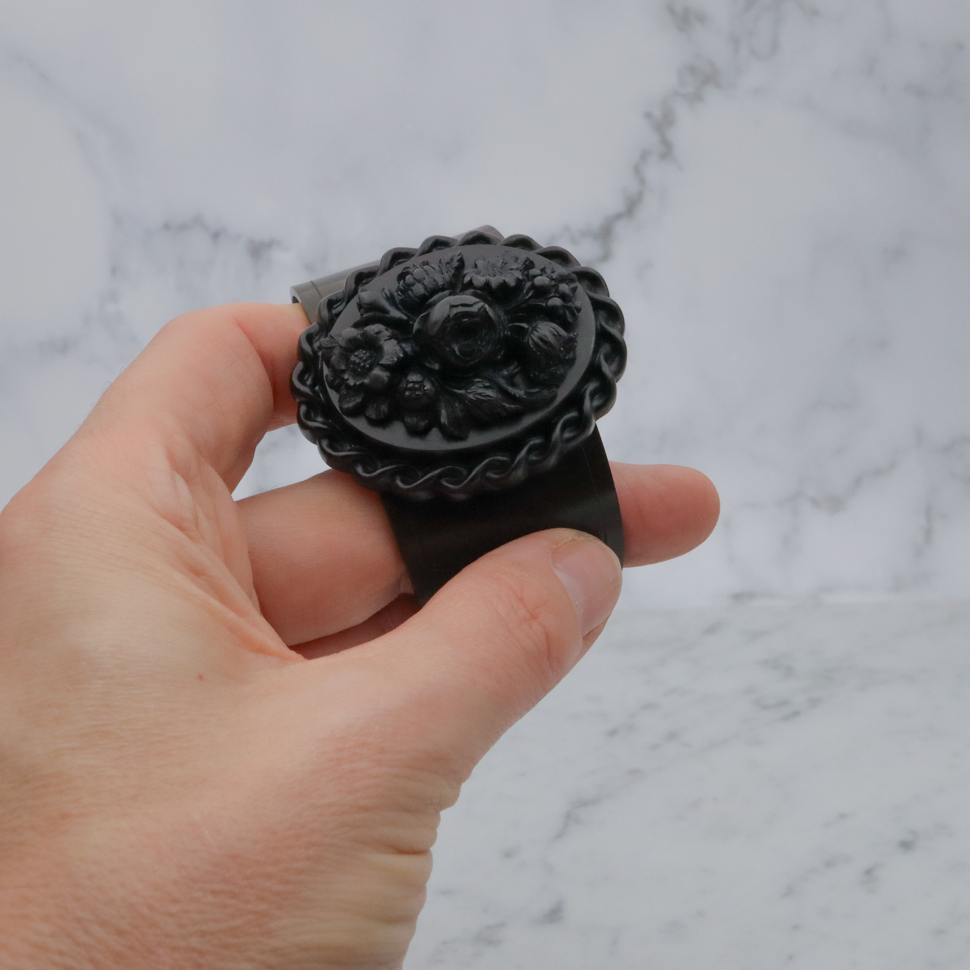 Antique Victorian gutta percha floral carved cuff bracelet