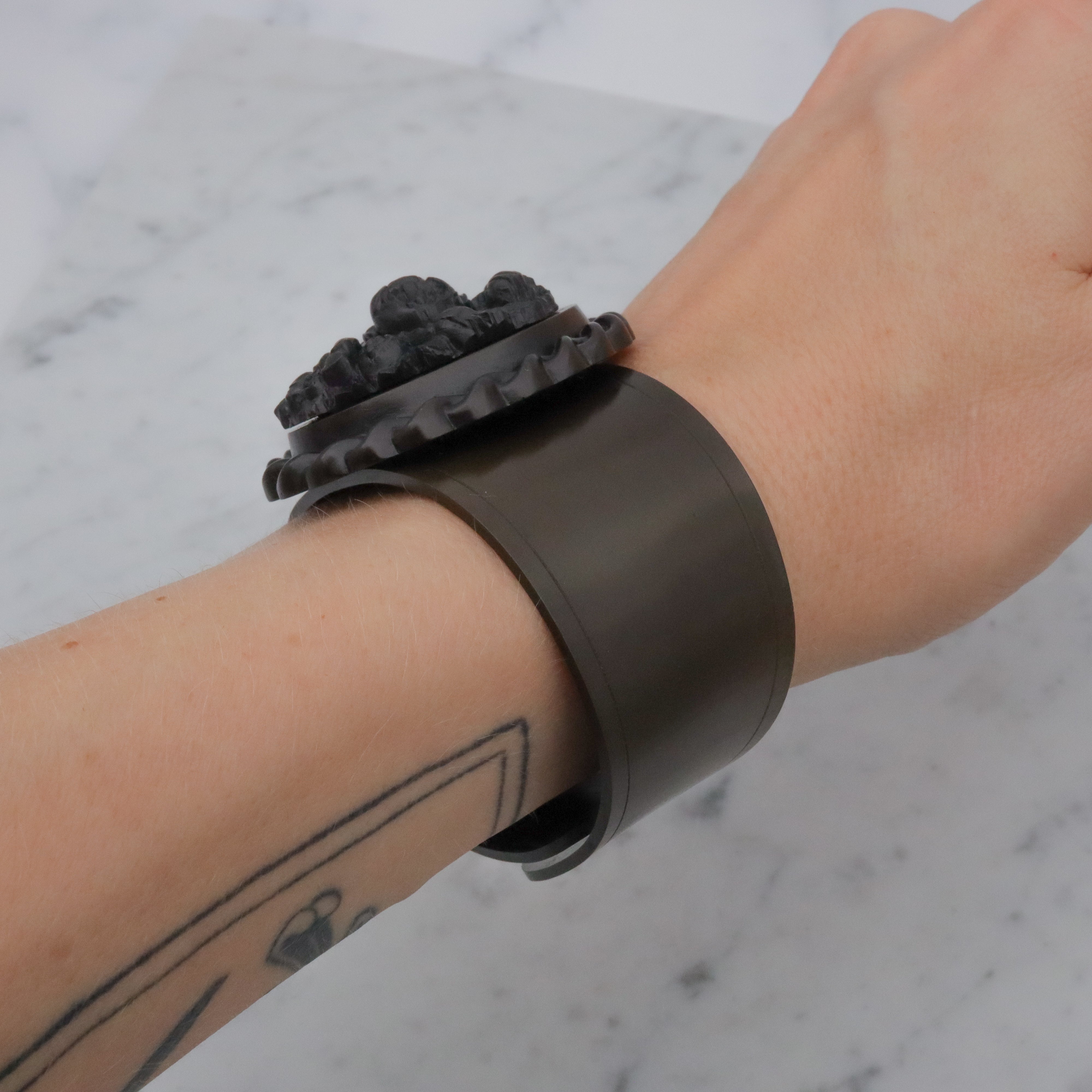 Antique Victorian gutta percha floral carved cuff bracelet