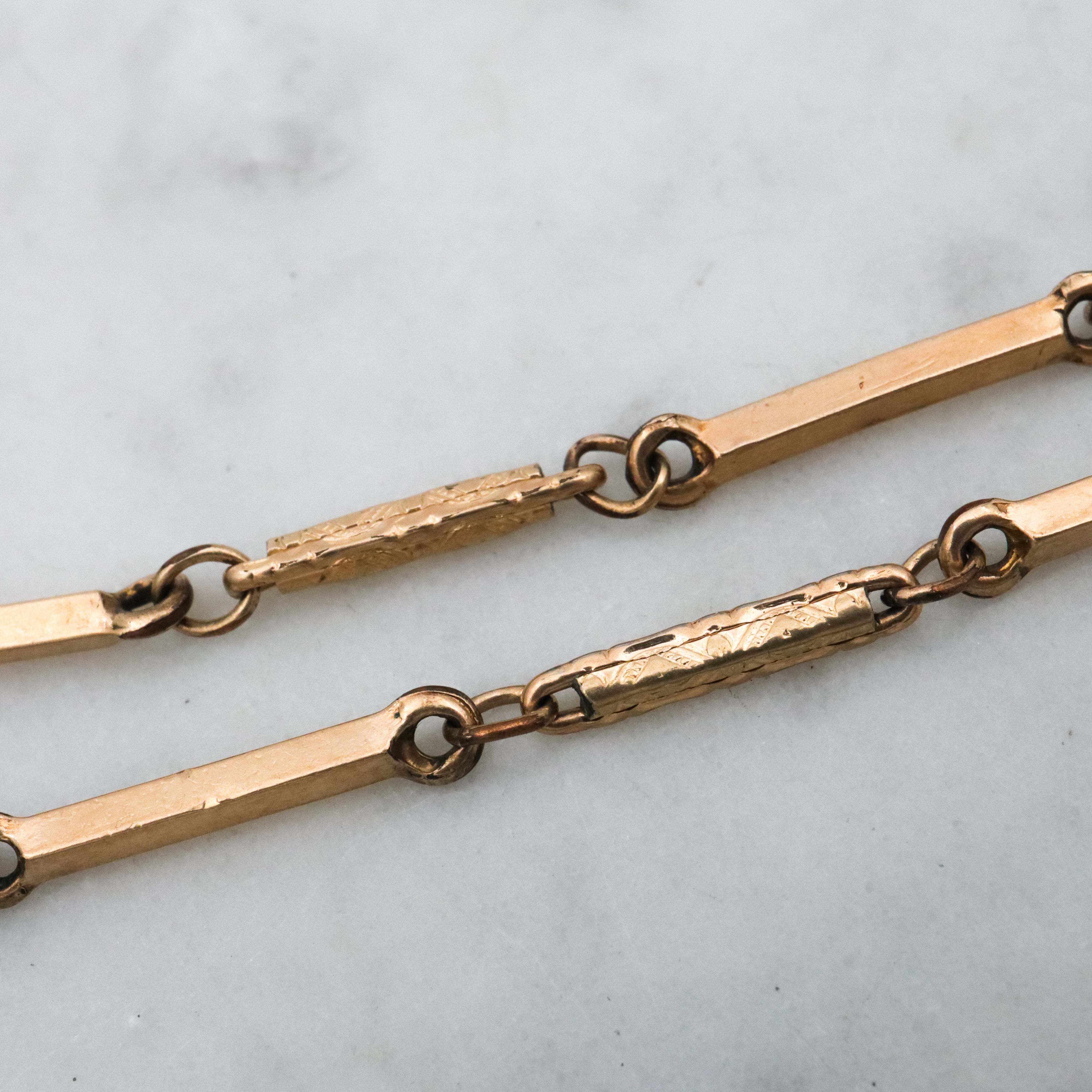 Antique Victorian 14k gold filled fancy bar link watch chain 15.5" choker necklace by Forstner