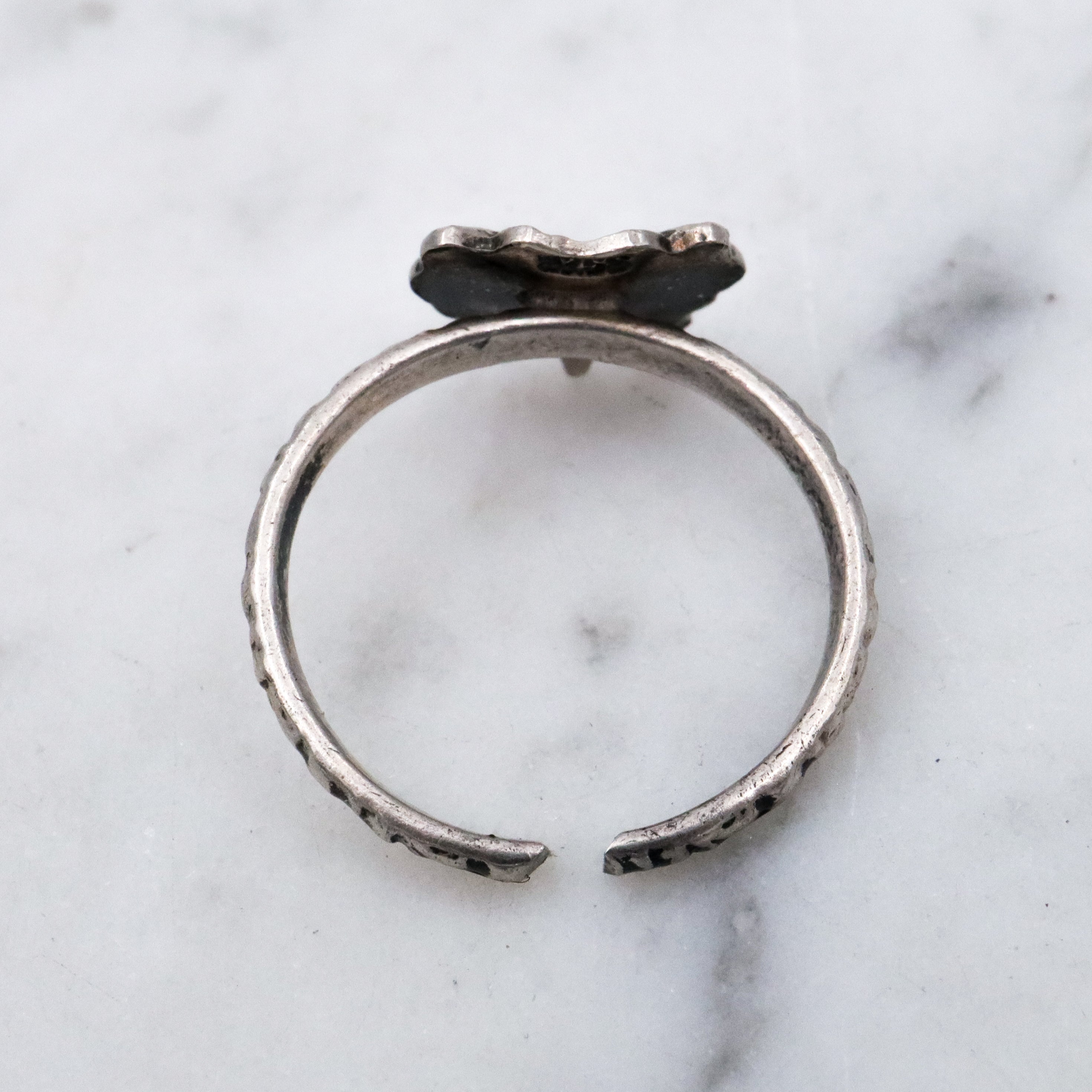 Retro Scandinavian sterling enamel tiny blue butterfly ring, size 3 adjustable