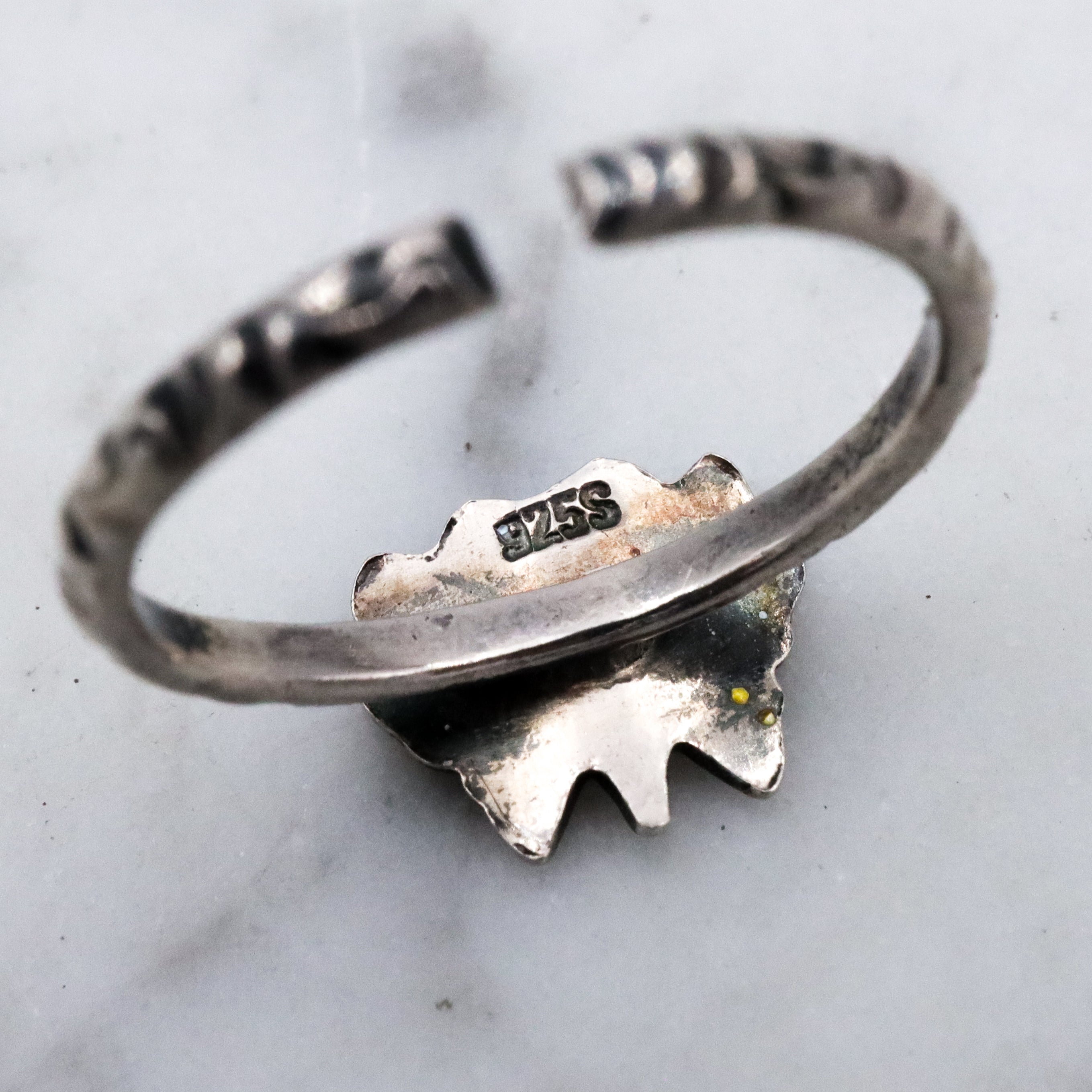 Retro Scandinavian sterling enamel tiny blue butterfly ring, size 3 adjustable